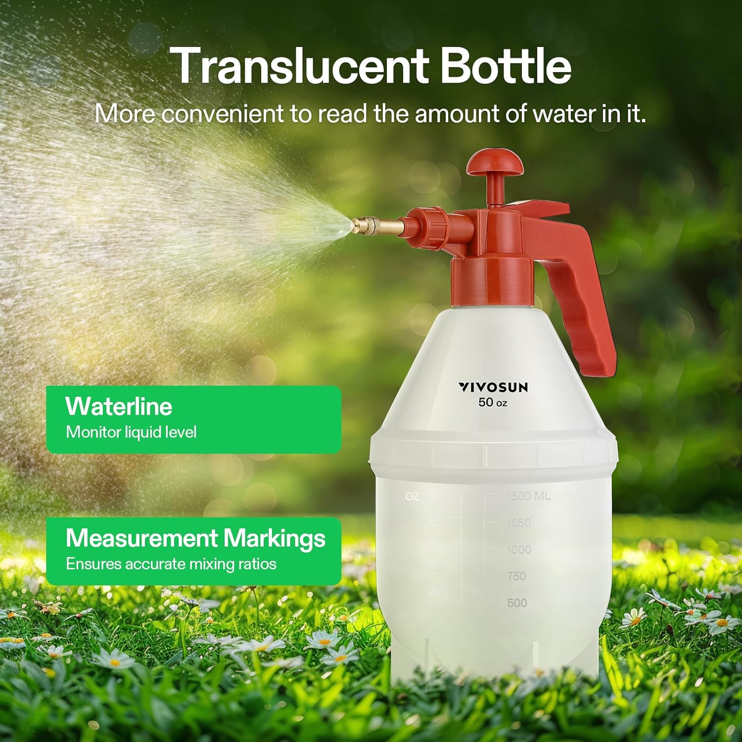 Detalle de VIVOSON Pulvérisateur à pression de jardin 1,5 L rouge avec buse en laiton réglable