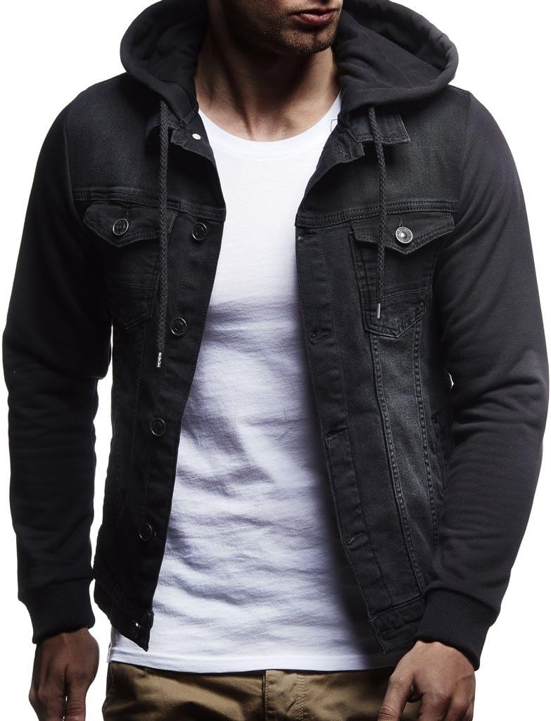 Thumbnail 1 de Leif Nelson veste à manches longues à capuche en jean vieilli et sweat pour homme, coupe près du corps