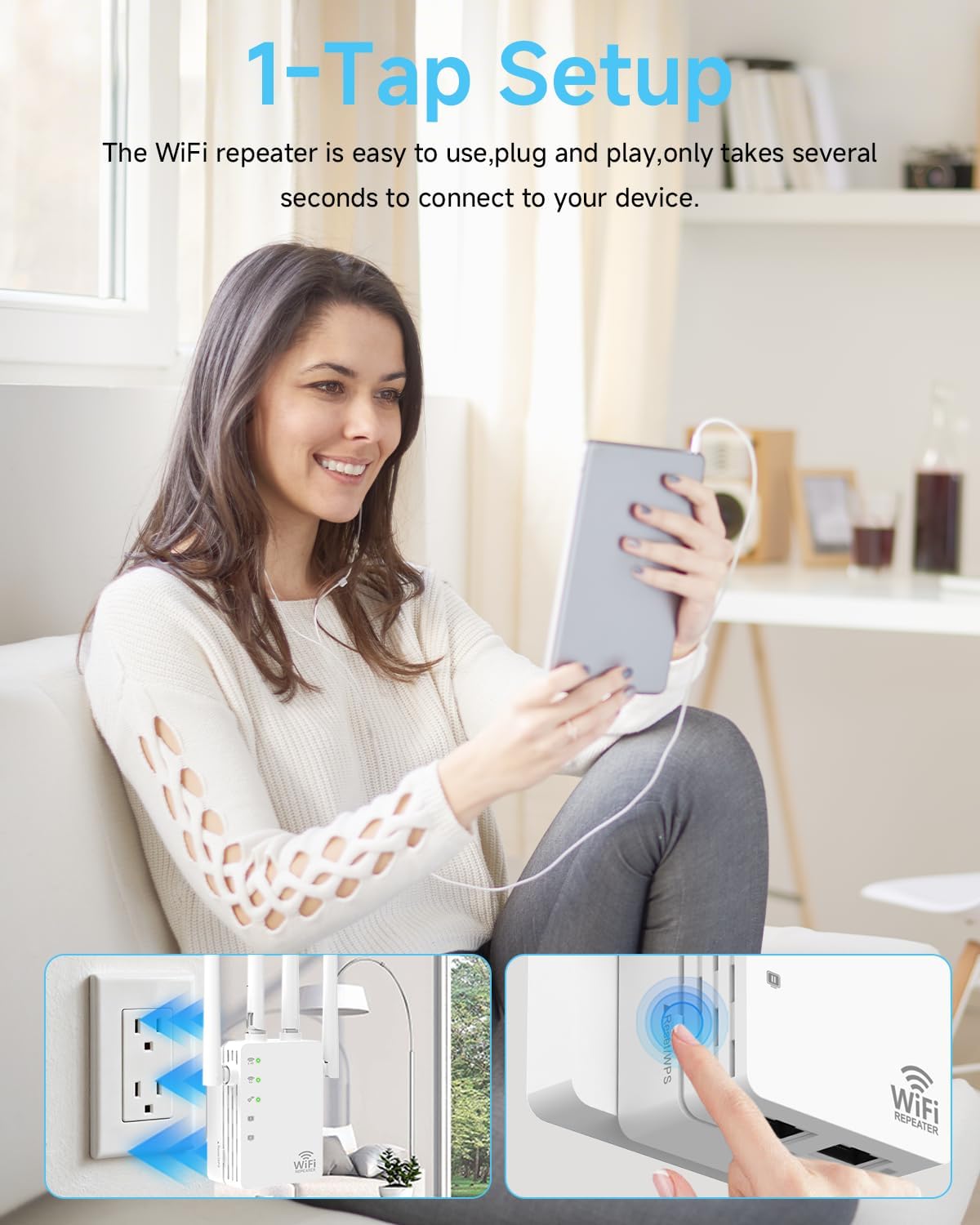 Detalle de 1200Mbps Dual Band WiFi Extender with 360° Coverage and 105-Device Support