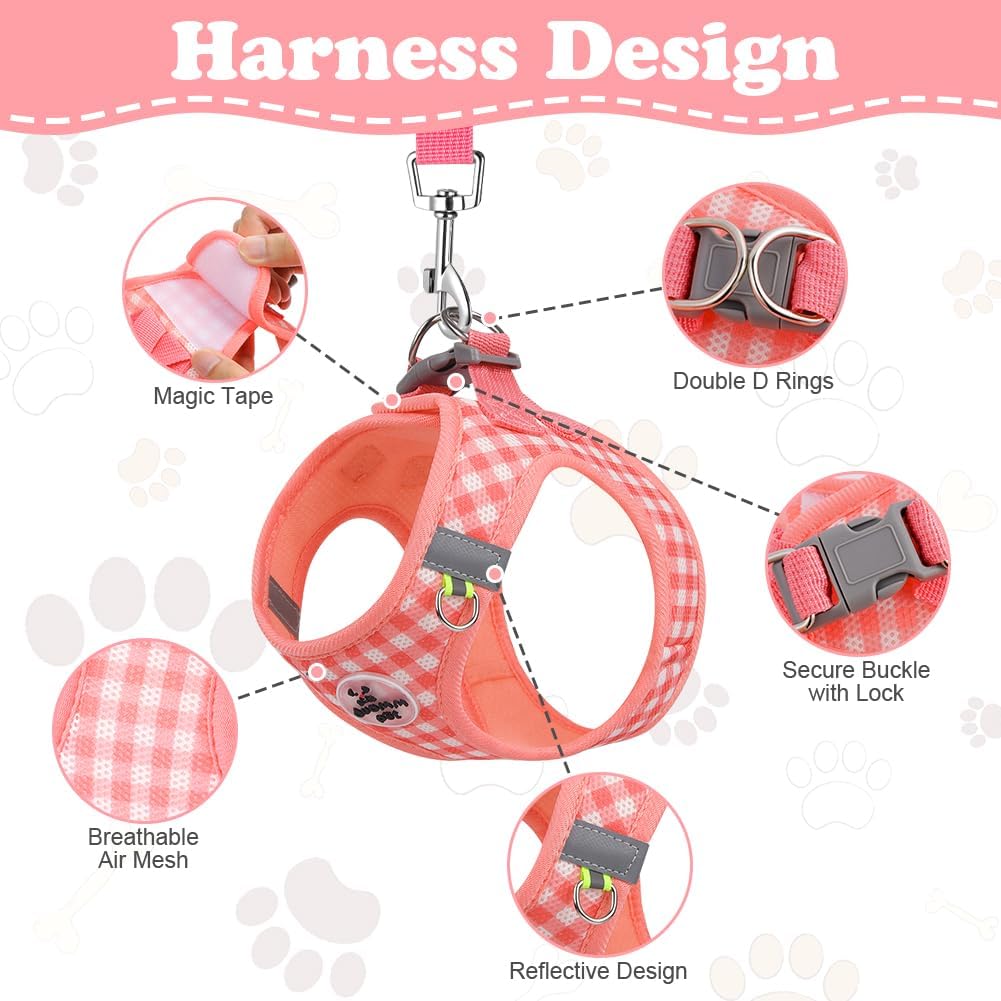 Detalle de OFFCUP Ensemble Harnais pour Chiens – Harnais anti-traction et laisse assortie, Rose, XS