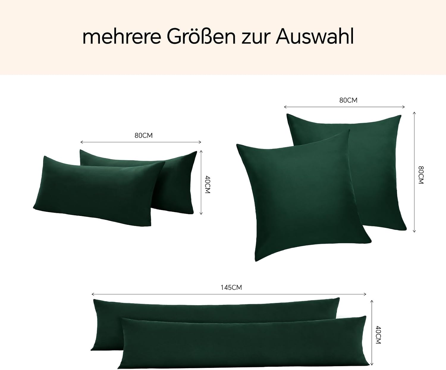 Thumbnail 6 de BEDELITE Kissenbezug 40x80 cm aus Baumwolle, dunkelgrün – 2er-Set mit extra langem Reißverschluss