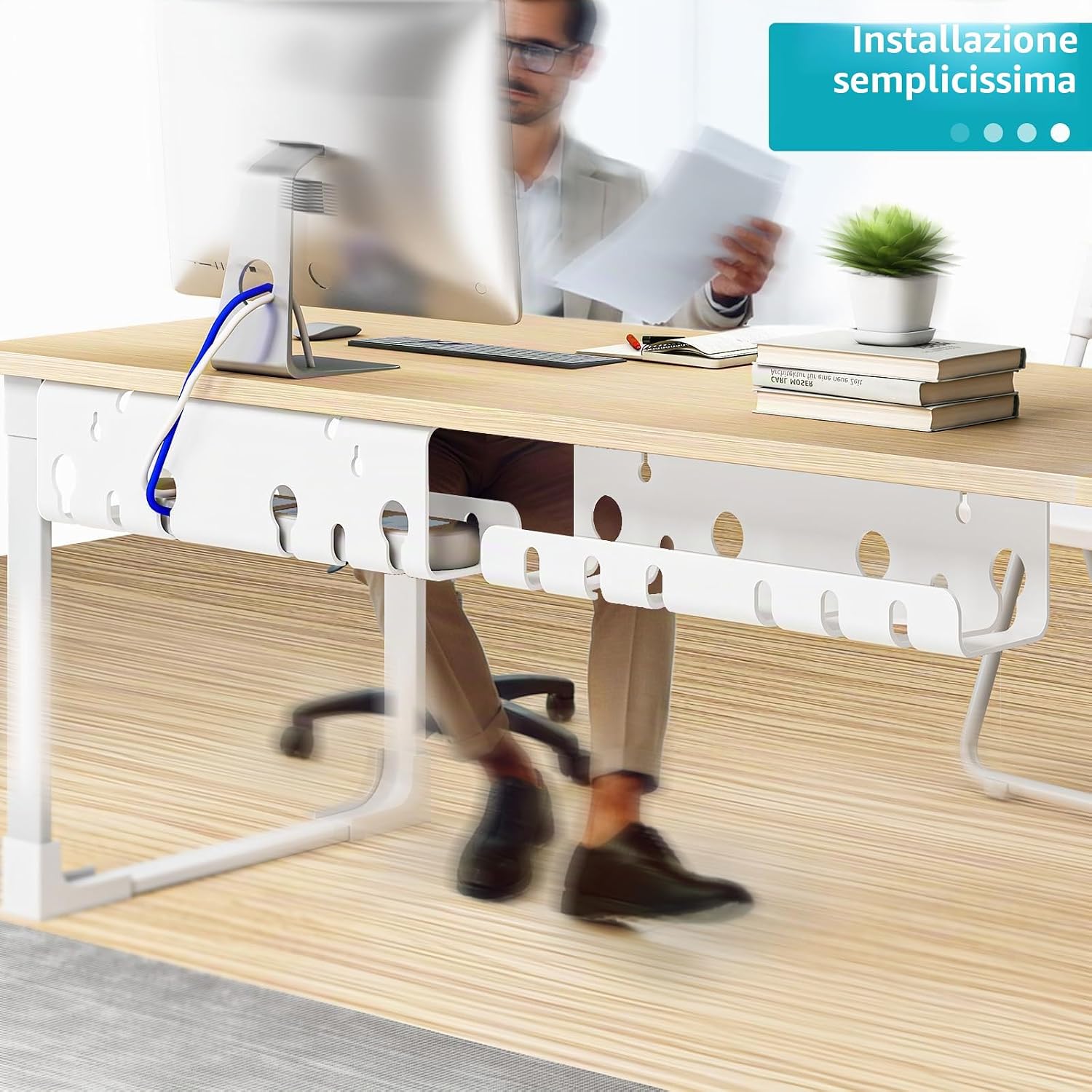 Detalle de StowBin Canalina per cavi da scrivania in acciaio inox, kit 2 pezzi