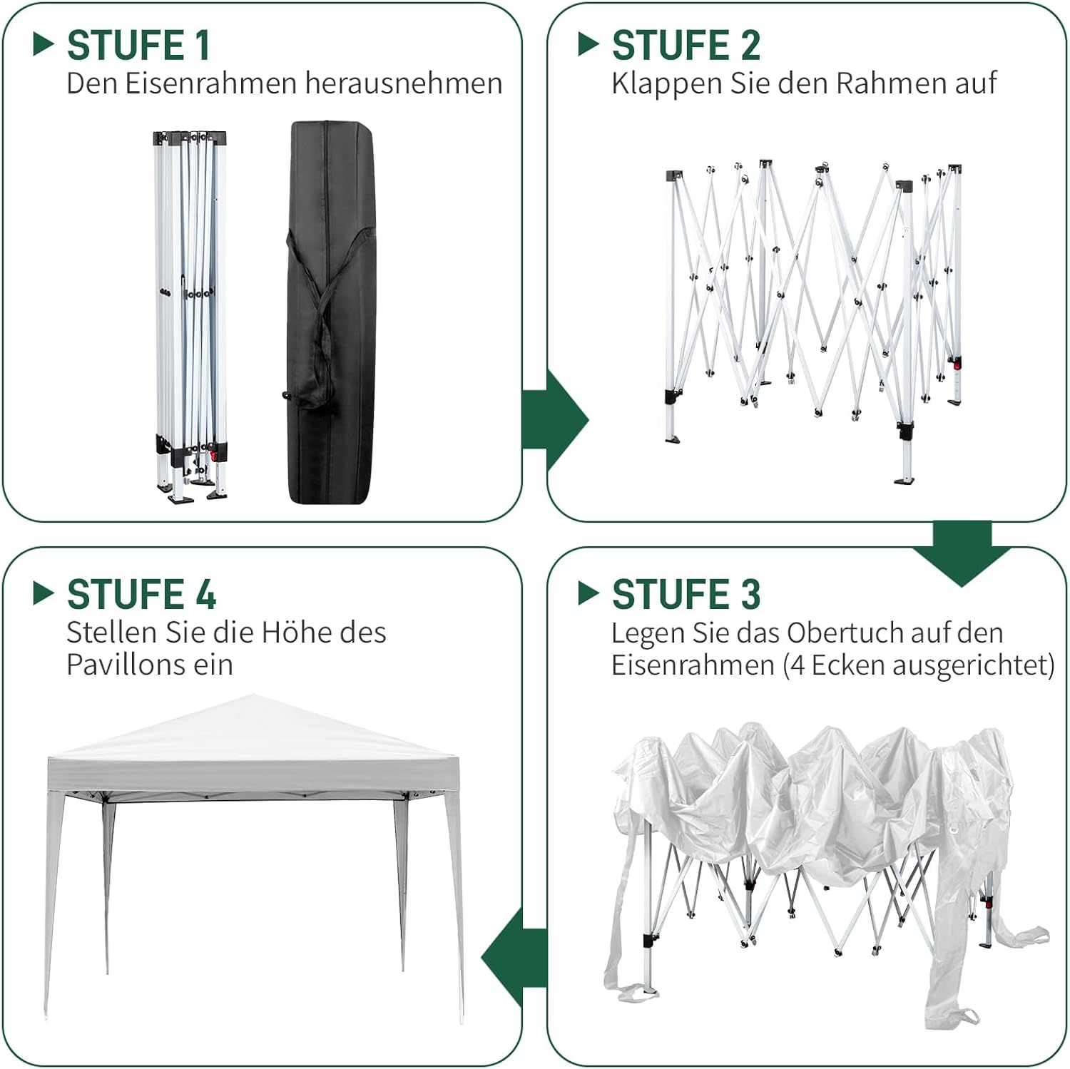 Thumbnail 3 de LEADZM Tonnelle de jardin pliable 3x3 m pop-up réglable en hauteur, imperméable et UV 50+ avec 4 côtés