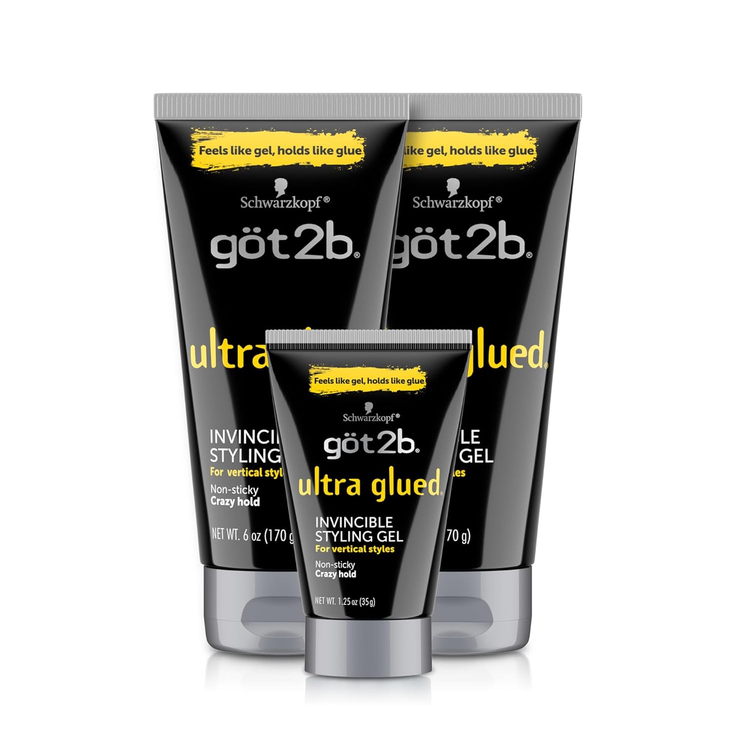 Detalle de got2b Ultra Glued Invincible Styling Gel Set – Ultra Hold with Alpha XTR Technology (2 Tubes + Travel Size)
