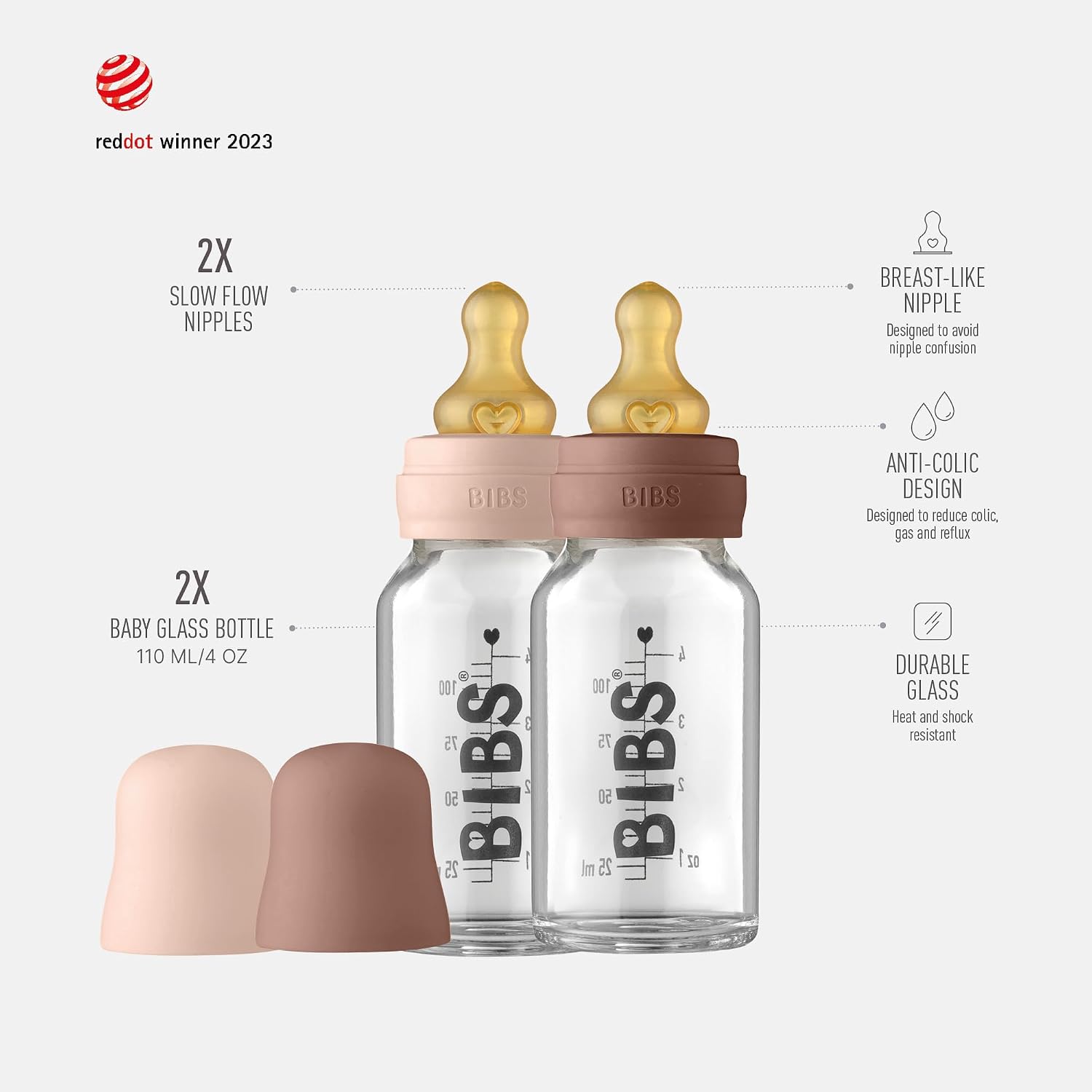 Detalle 2 de BIBS Baby Glass Bottle 110ml 2-Pack Anti-Colic ⌛