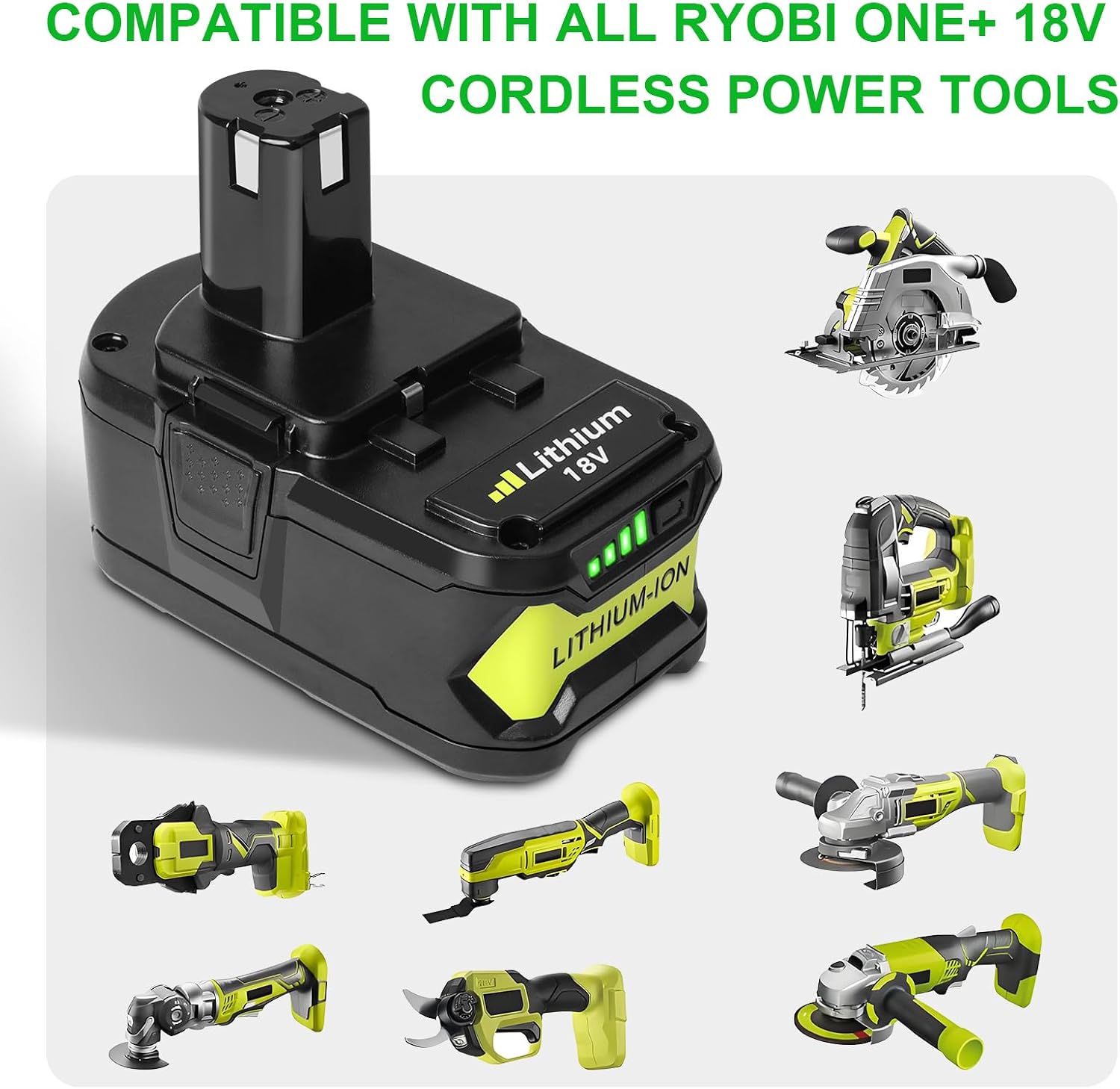 Thumbnail 6 de Powarobor 2-Pack 5.5Ah 18V Lithium-Ion Battery & P117 Charger Combo for Ryobi ONE+