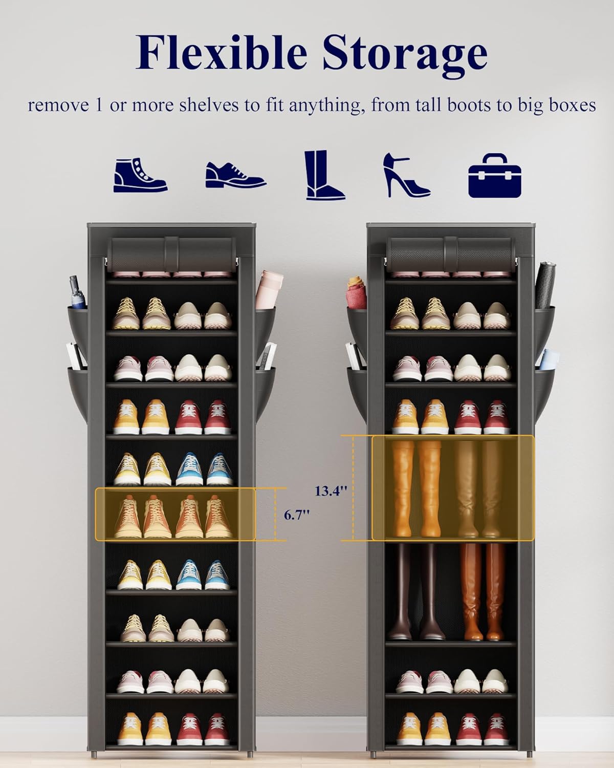 Thumbnail 3 de Kitsure Shoe Rack - 10-Tier Large Capacity Organizer with Dust Cover & Side Pockets