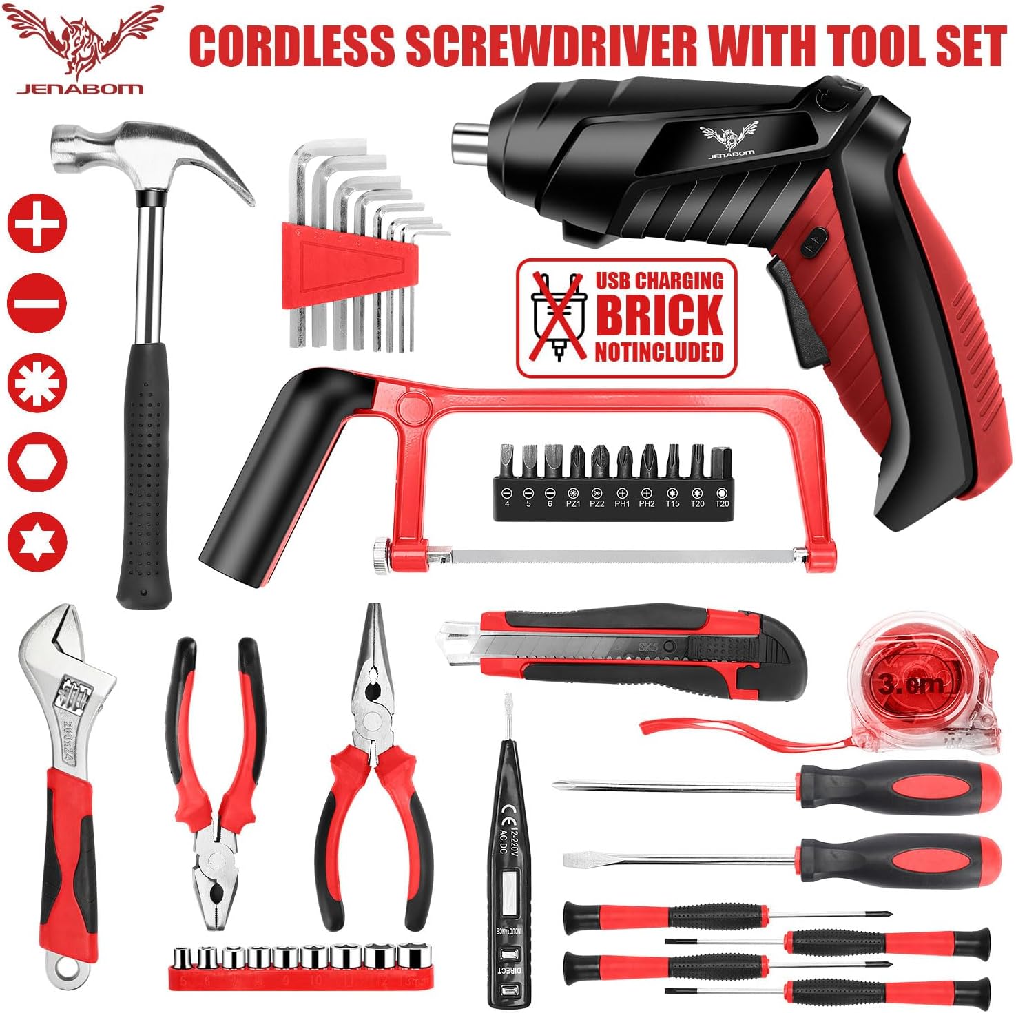 Thumbnail 2 de Household Tool Set with 3.6V USB Electric Screwdriver – 43-Piece Home Tool Kit
