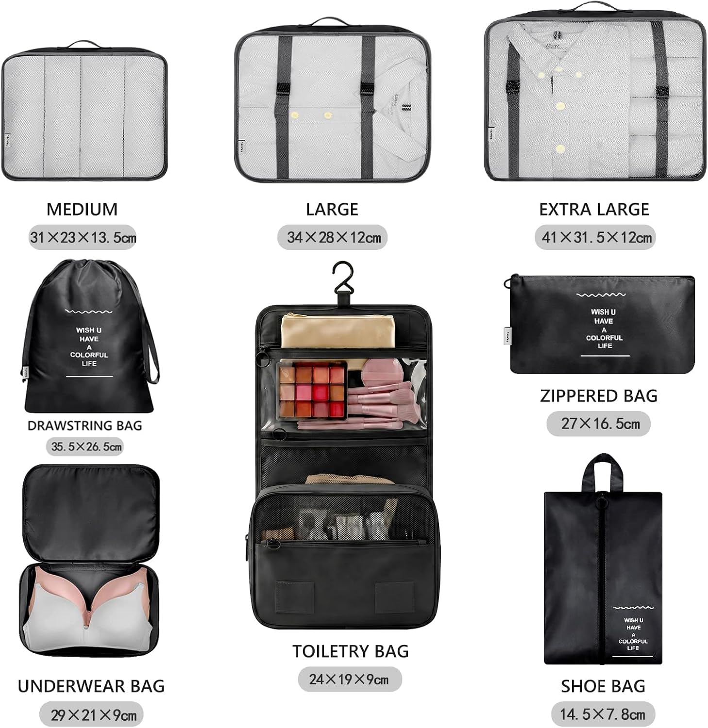 Thumbnail 3 de MURISE Packing Cubes Set (8-teilig, 6-teilig) – Koffer Organizer mit Kompressions- und Mesh-Zellen