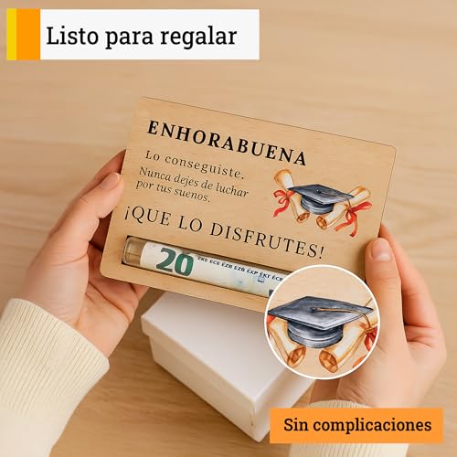Thumbnail 6 de METACREART Regalo de graduación en madera con tarjeta para dinero y su tubo de cristal