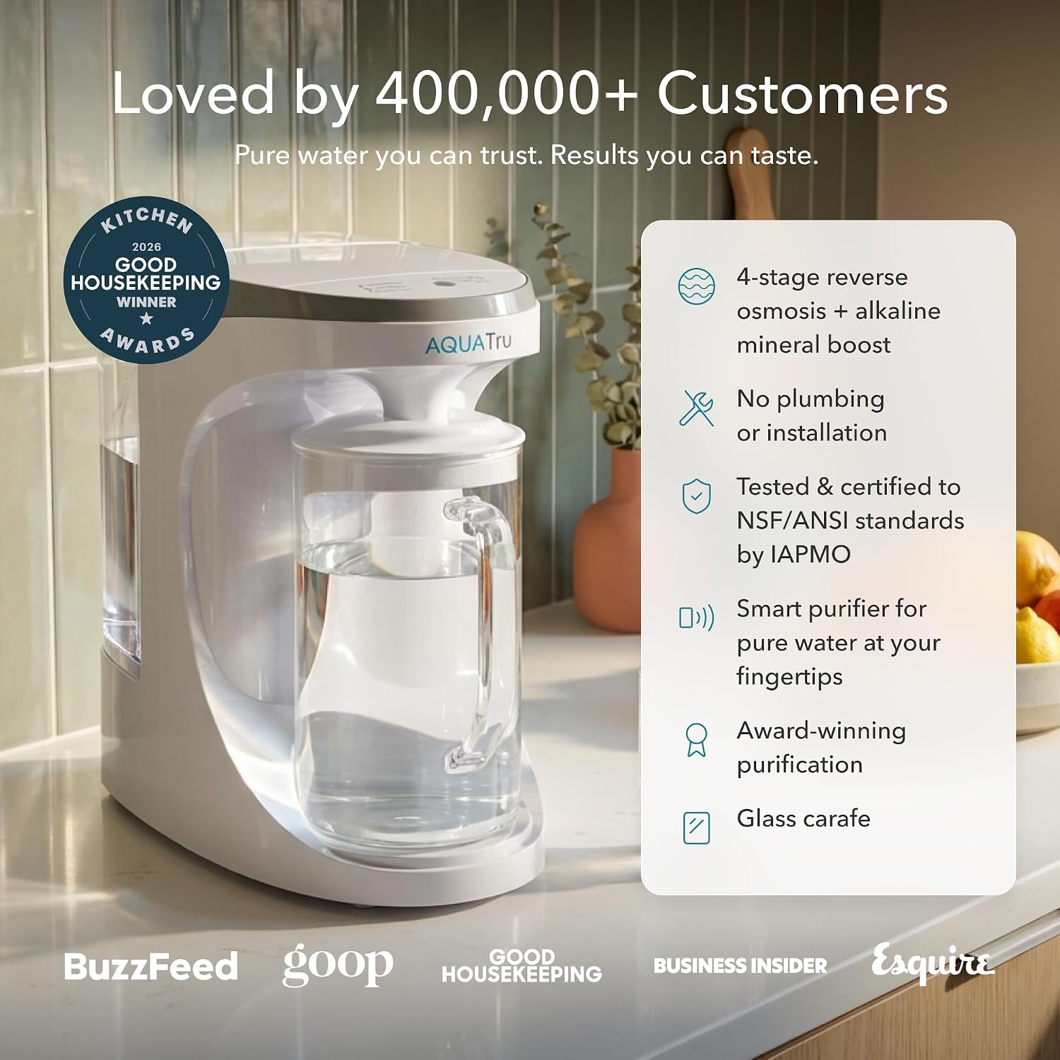 Detalle 2 de AquaTru Carafe Smart Alkaline Countertop Water Purifier (4-Stage Reverse Osmosis) with Glass Carafe