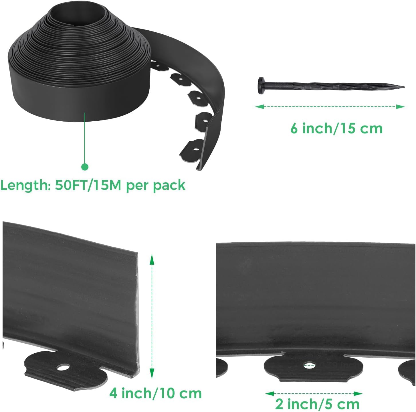 Detalle 2 de Omdekor Flexible Rasenumrandung aus Kunststoff – 15 m x 10 cm, Schwarz inklusive 75 Erdanker