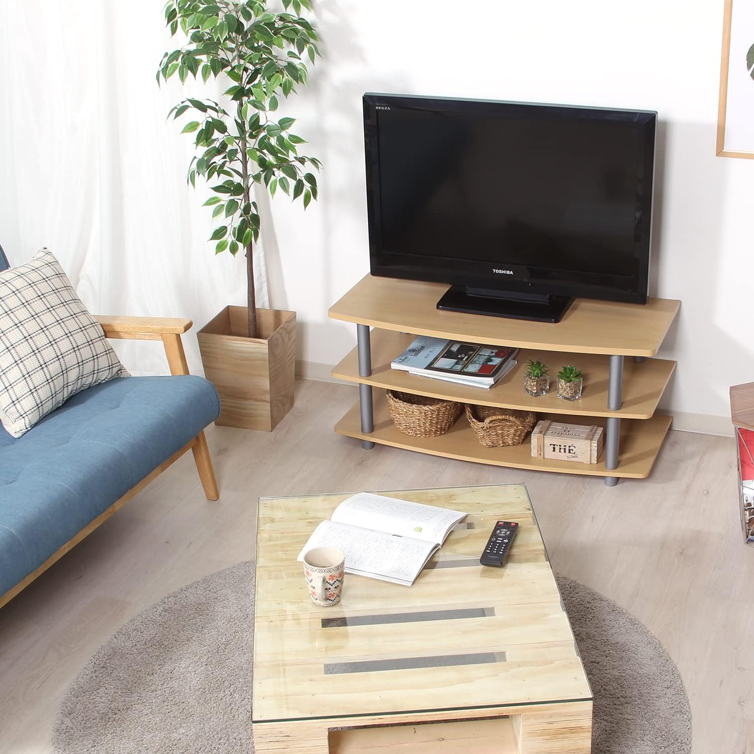 Detalle de 不二貿易 84441 テレビ台 ローボード 32型対応 幅90cm 工具不要組立 ナチュラル