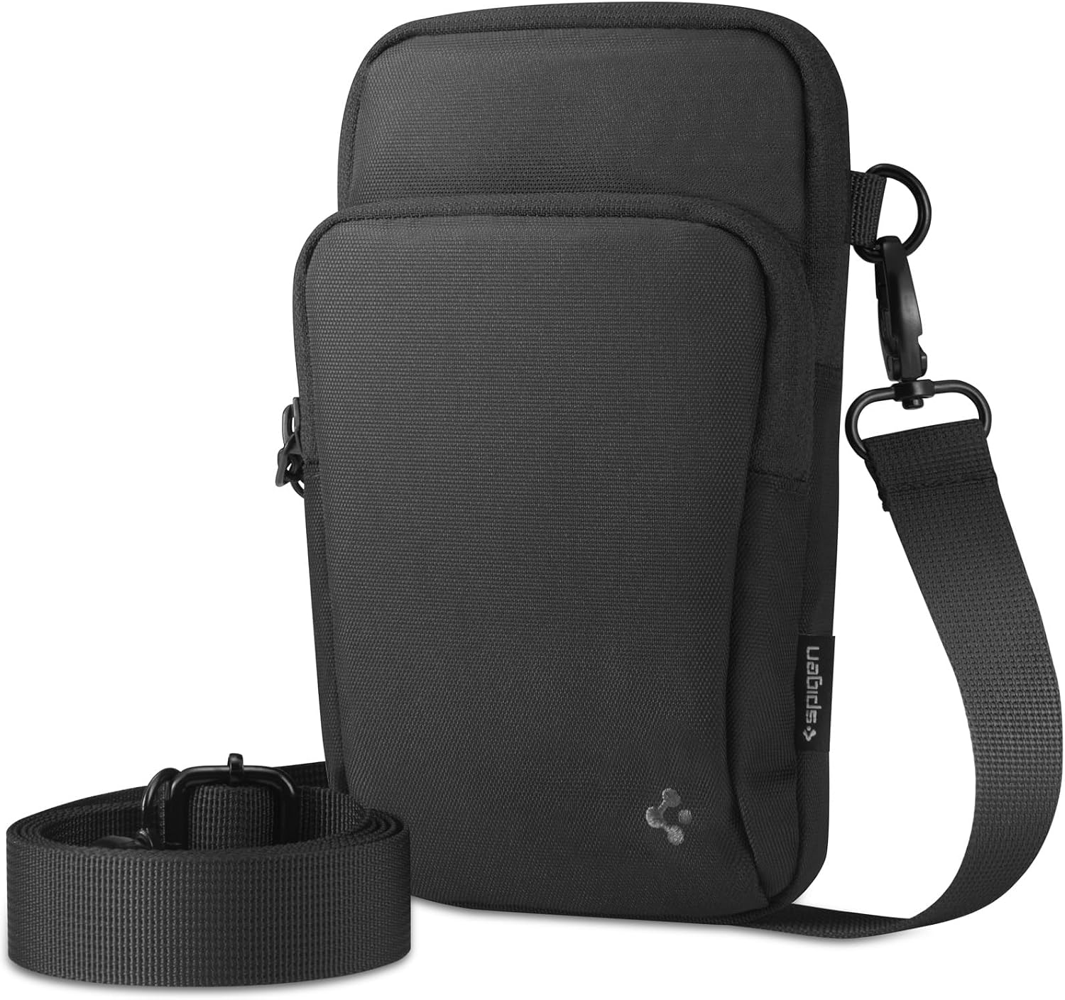 Detalle de Spigen KD400 borsello uomo a tracolla staccabile con moschettone e porta cellulare fino a 6,9" – Nero