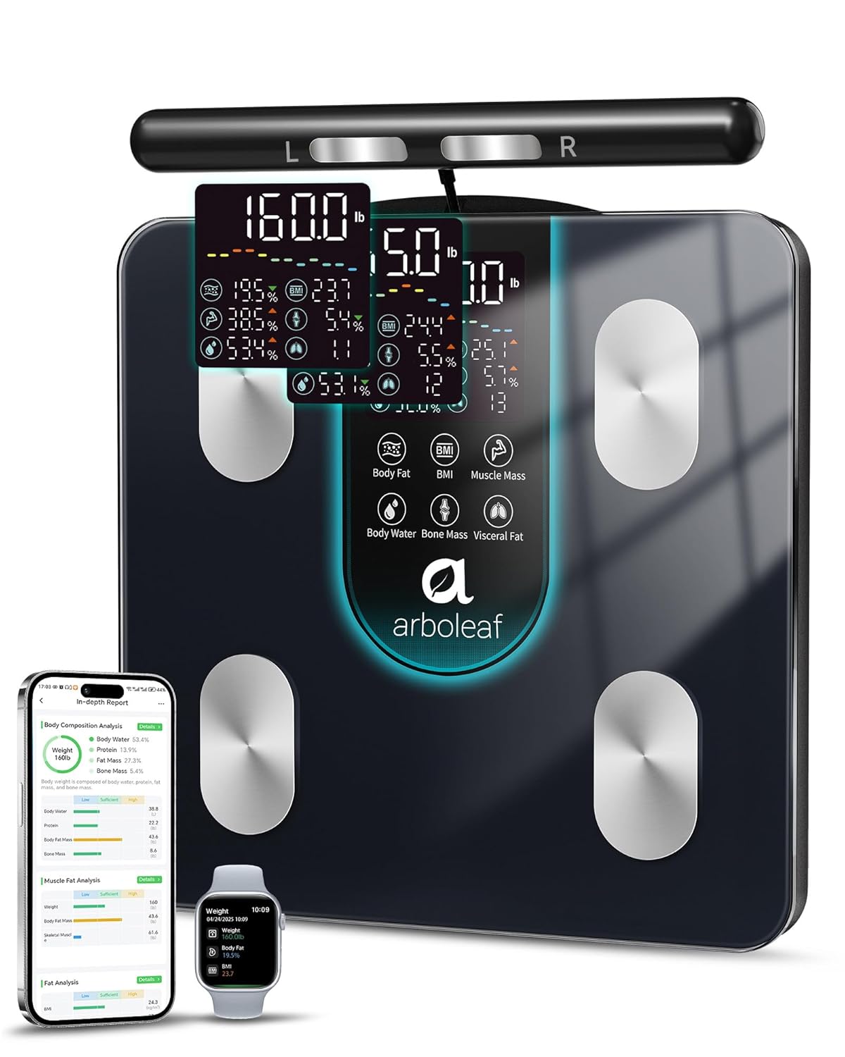 arboleaf Balance Impedancemètre connectée Balance Impedancemetre Connectée à 8 électrodes (jusqu’à 180 kg)