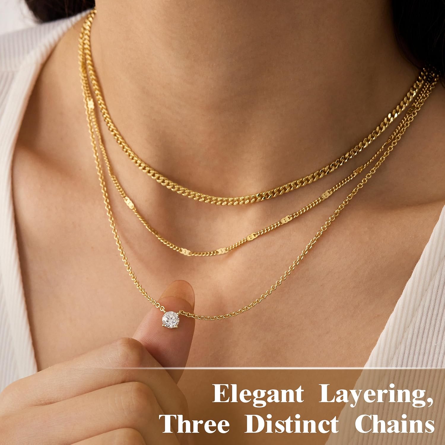 Thumbnail 2 de WomenGifts Layered Gold Necklaces for Women – 14K Gold Plated Sterling Silver Layered Set
