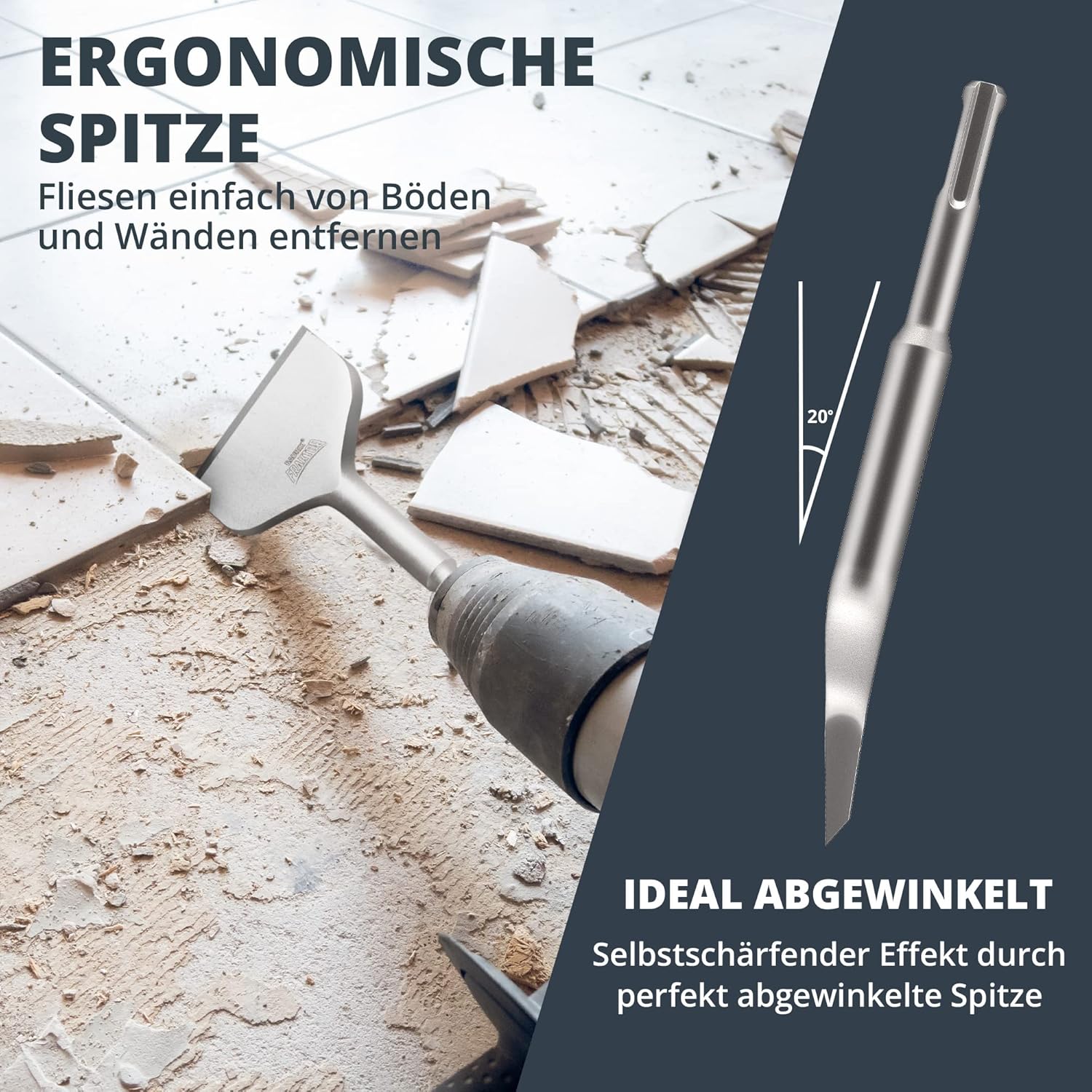 Thumbnail 1 de BAURIX Burin carrelage SDS Plus [250 x 75 mm] – FRAKTOR, acier 42CrMo, coupe ultra efficace