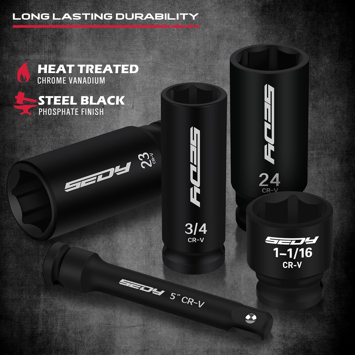 Thumbnail 3 de Master 1/2" Drive Impact Socket Set (67-Piece) — SAE 3/8"–1-1/4" & Metric 8–24mm, Ratchet + Extensions