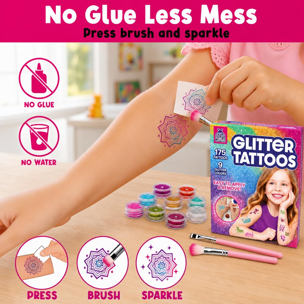Detalle de Purple Ladybug 175-Piece Temporary Glitter Tattoos Kit for Kids (Ages 6–12)