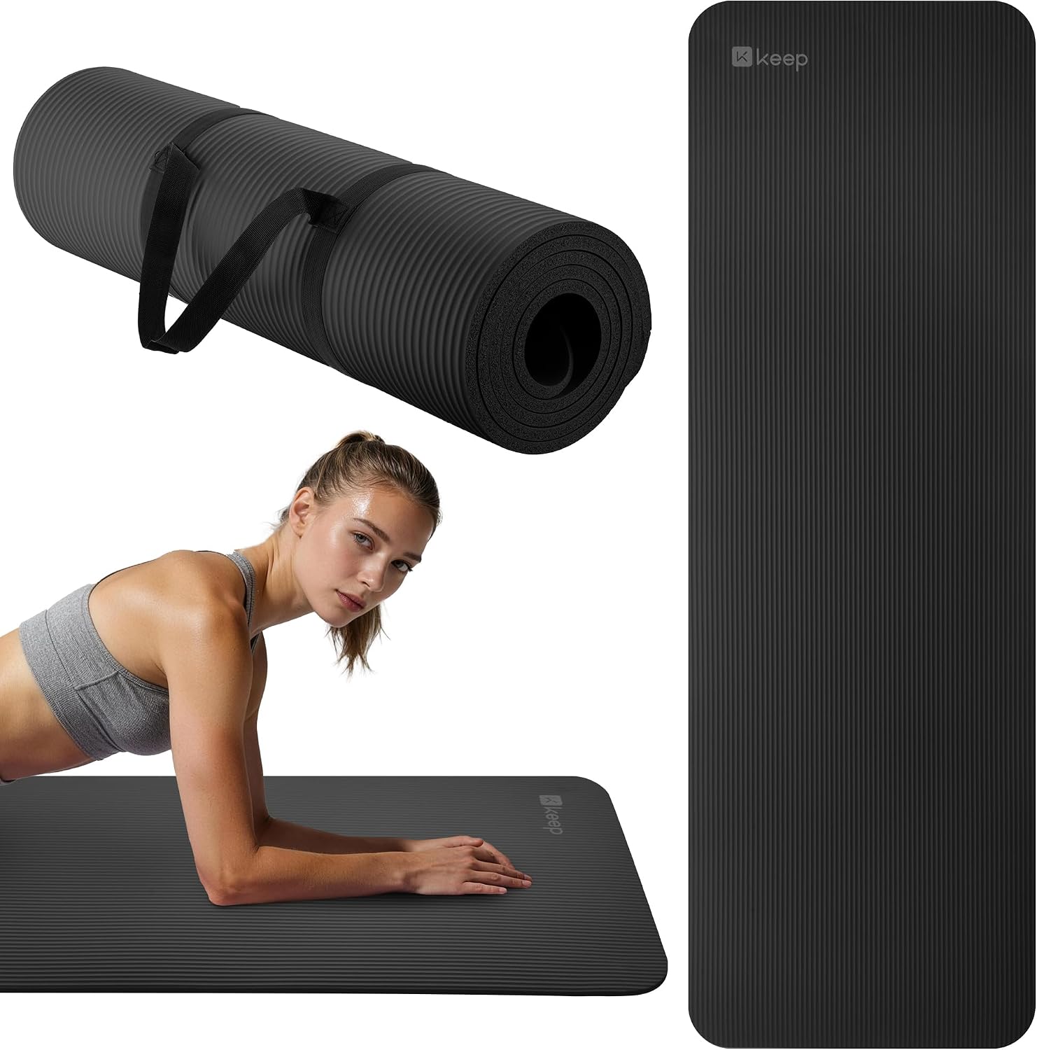 Thumbnail 1 de KEEP Extra Thick NBR Yoga Mat, 10mm Cushioning, Black