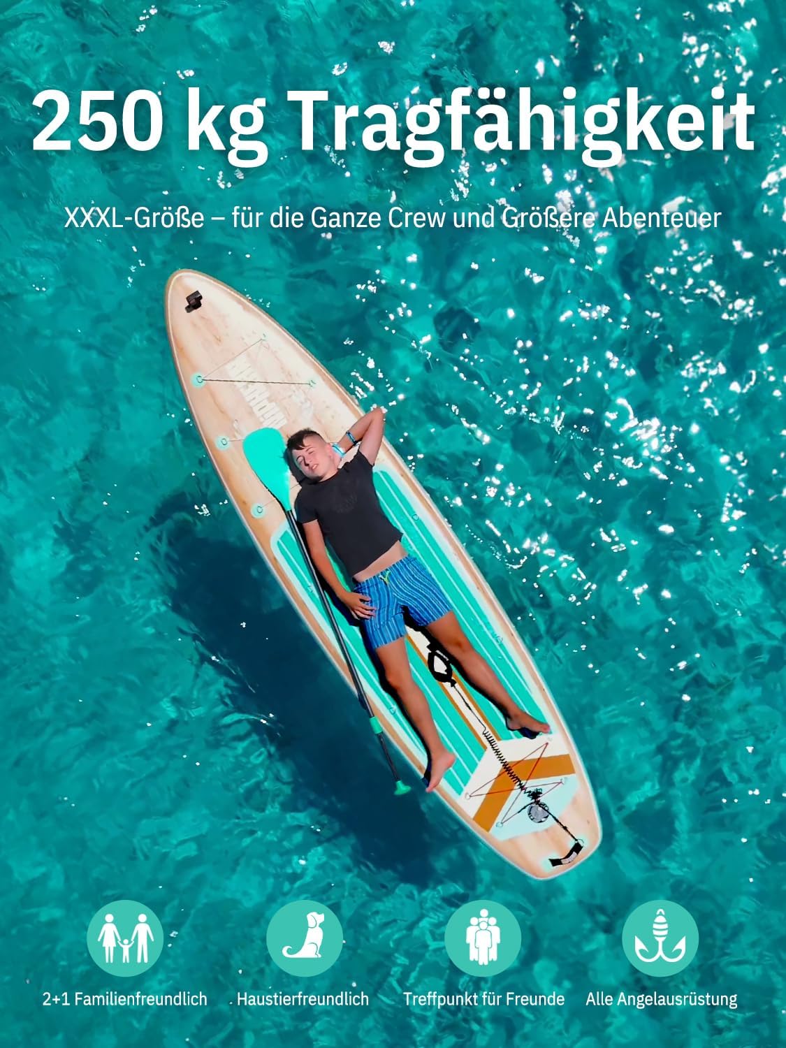 Detalle de Niphean (Extra Groß) Stand Up Paddling Board – Großes Familien-SUP mit StabilTrac Finne und umfangreichem Zubehör