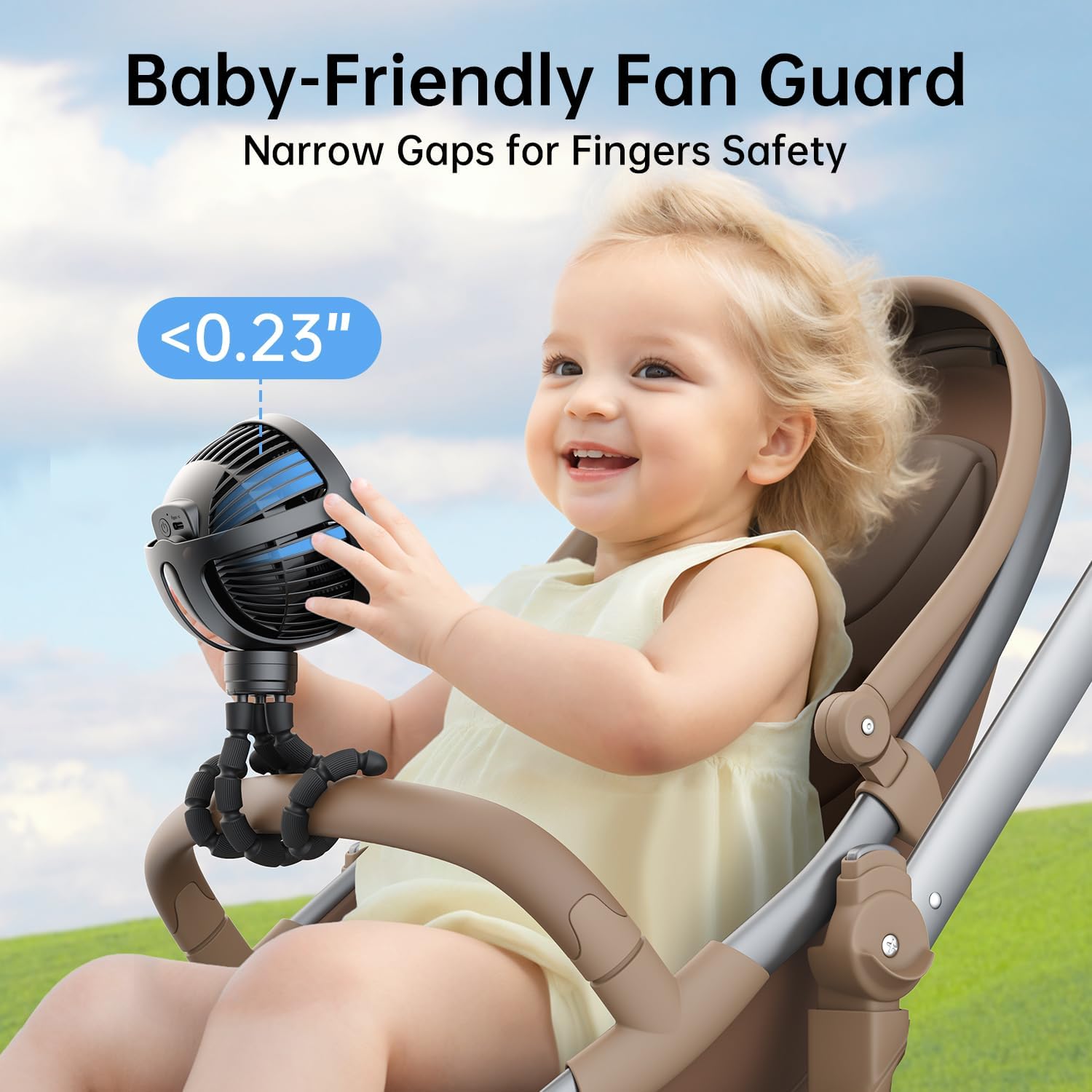 Thumbnail 1 de GUSGU Large Stroller Fan Clip-on with Flexible Tripod & Rechargeable Battery (Black)