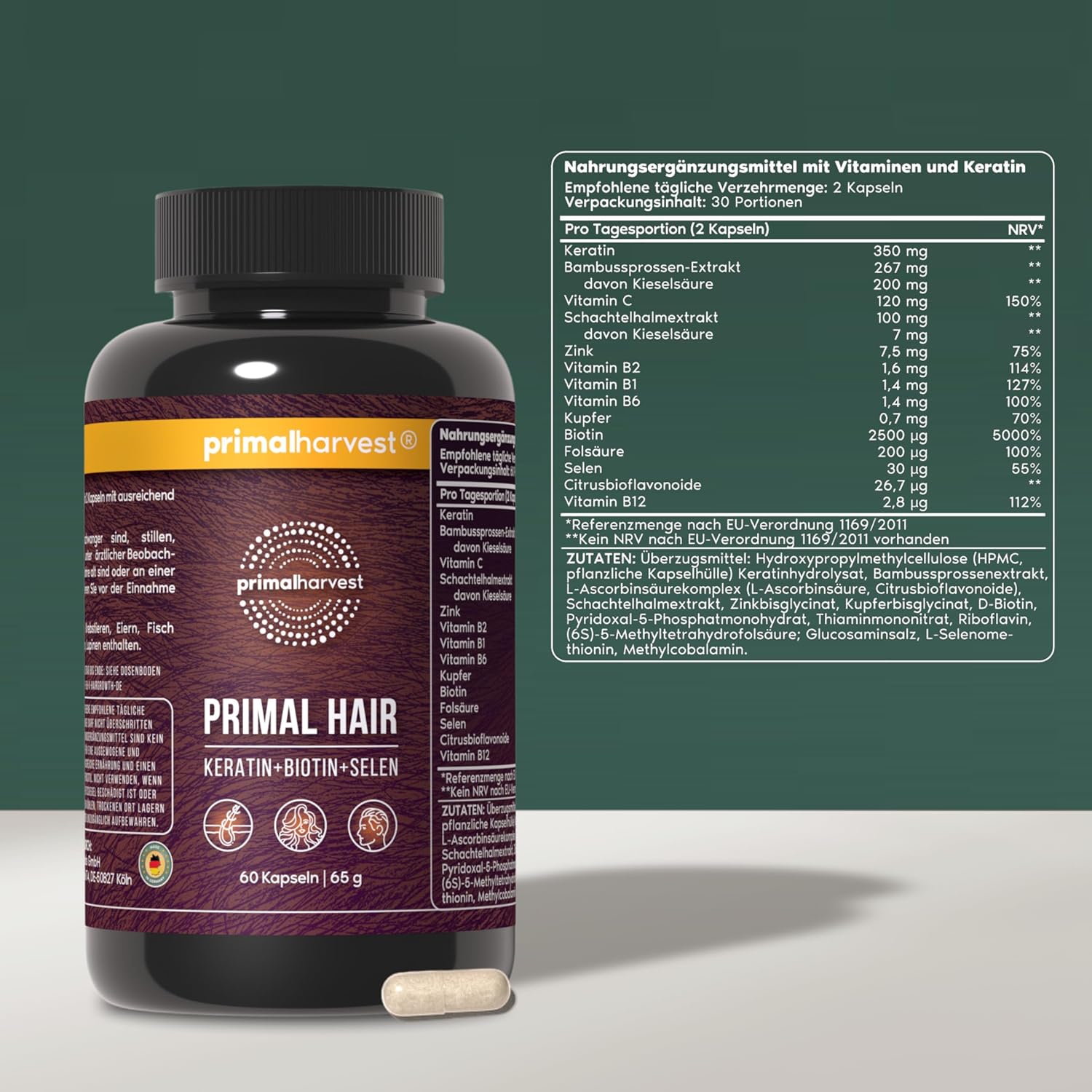 Detalle 2 de Primal Hair Haarnahrungsergänzungsmittel 60 Kapseln