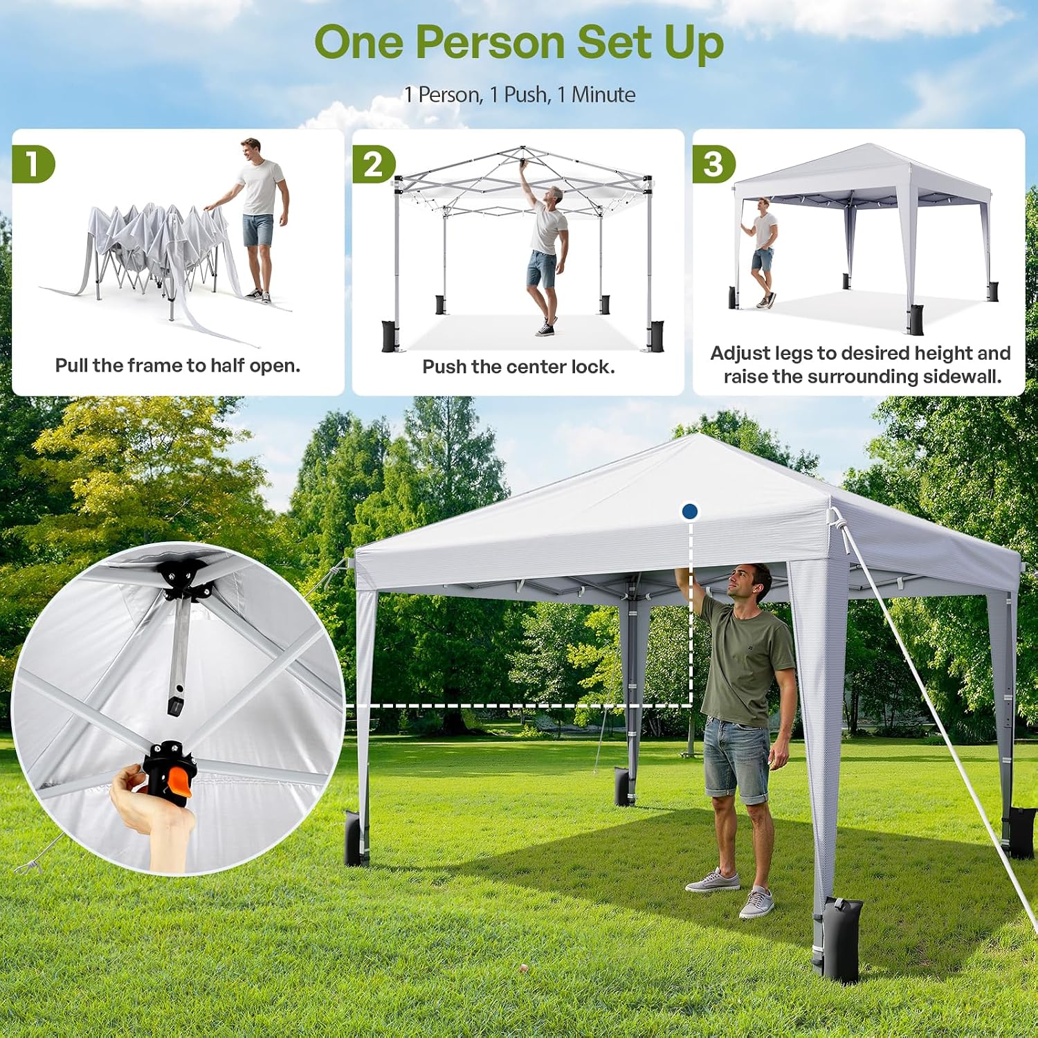 Detalle 2 de Driftalia WF250001 10x10 Pop-Up Canopy Tent with UPF 50+ Sidewalls