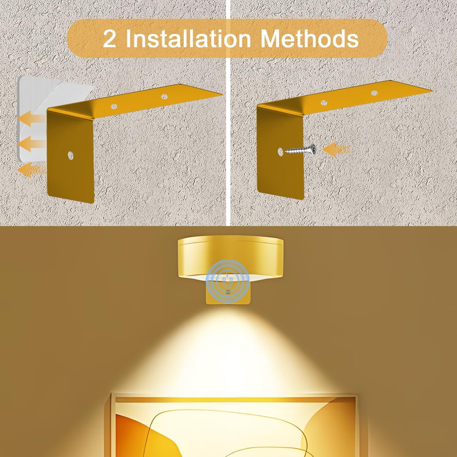 Detalle 1 de Anmossi LPL-3 draadloze schilderijverlichting, 3-delige set in goud met dimfunctie