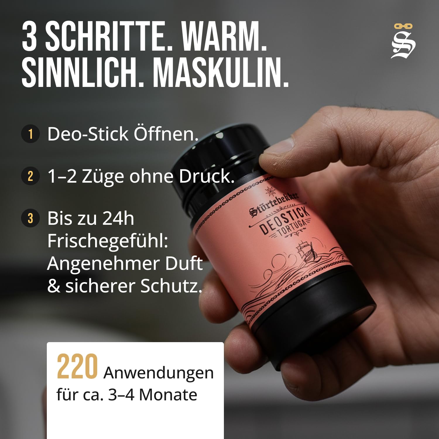 Detalle de Störtebekker Premium Deostick Tortuga – Erfrischender Deo-Stick für Herren, Made in Germany, 75 g
