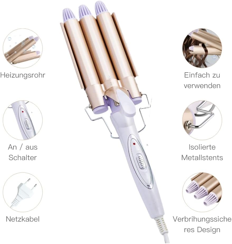 Detalle 2 de Reyke JD-016 krultang met drie cilinders van 22 mm, keramische toermalijncoating