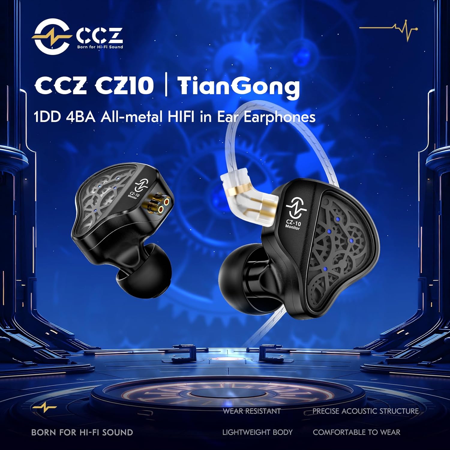 Thumbnail 1 de Yinyoo CCZ CZ10 IEMs Gaming with Mic: 4BA+1DD Hybrid for Precision Audio