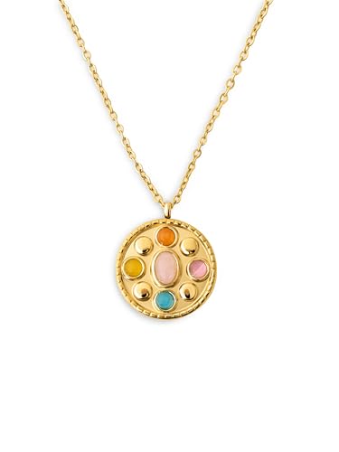 SINGULARU Collar Medallion Five Stones: acero bañado en oro 18K con piedras naturales