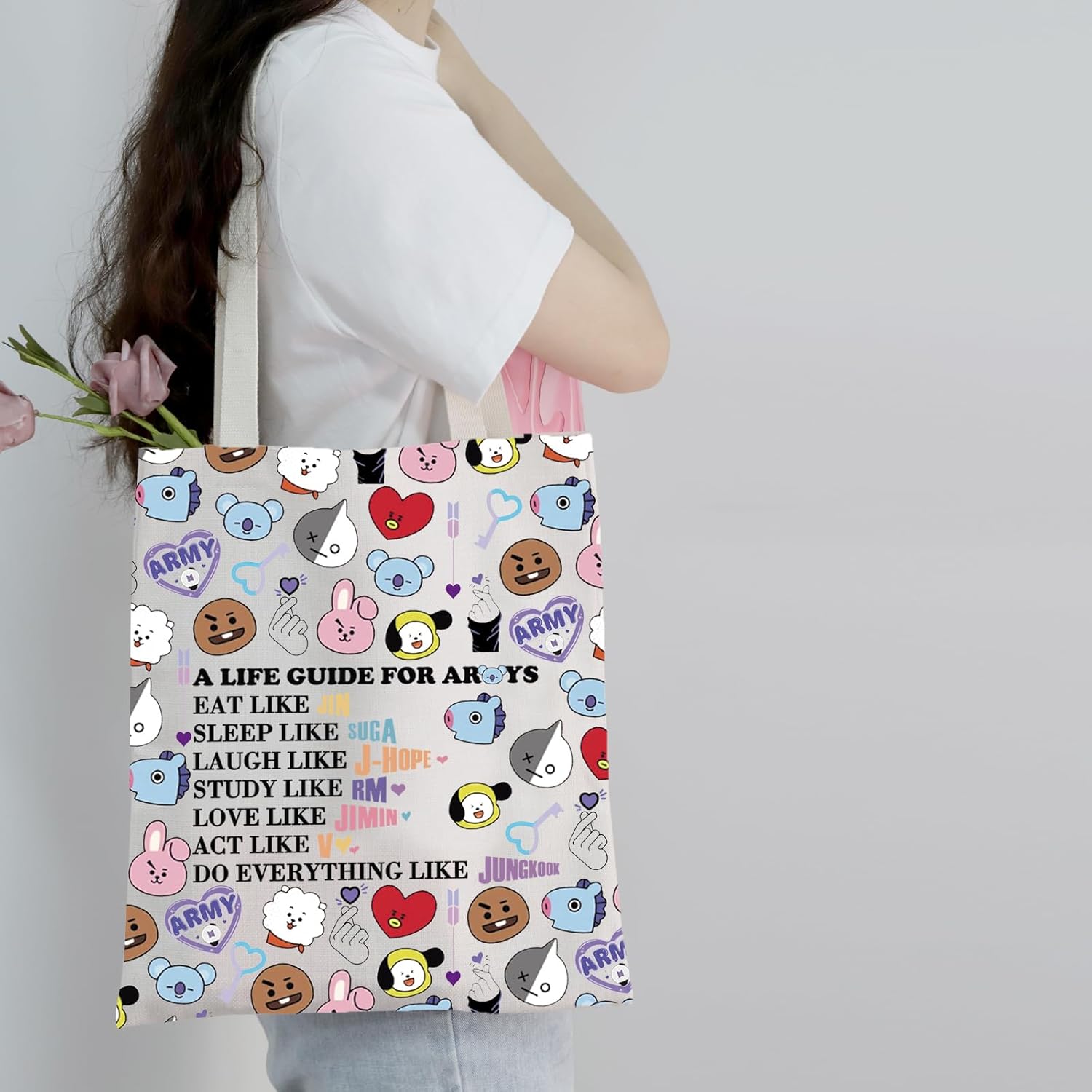 Detalle de PXTIDY K-pop Characters Shoulder Bag: Practical K-Pop Fan Tote