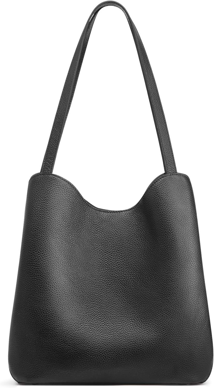 Detalle de S-ZONE Soft Genuine Leather Tote Bag for Women with Zipper & Rivets