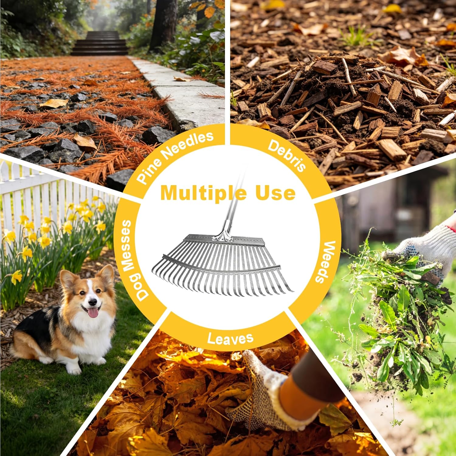 Thumbnail 5 de ARTIPOLY Garden Leaf Rake with 25 metal tines and adjustable handle (47cm wide)