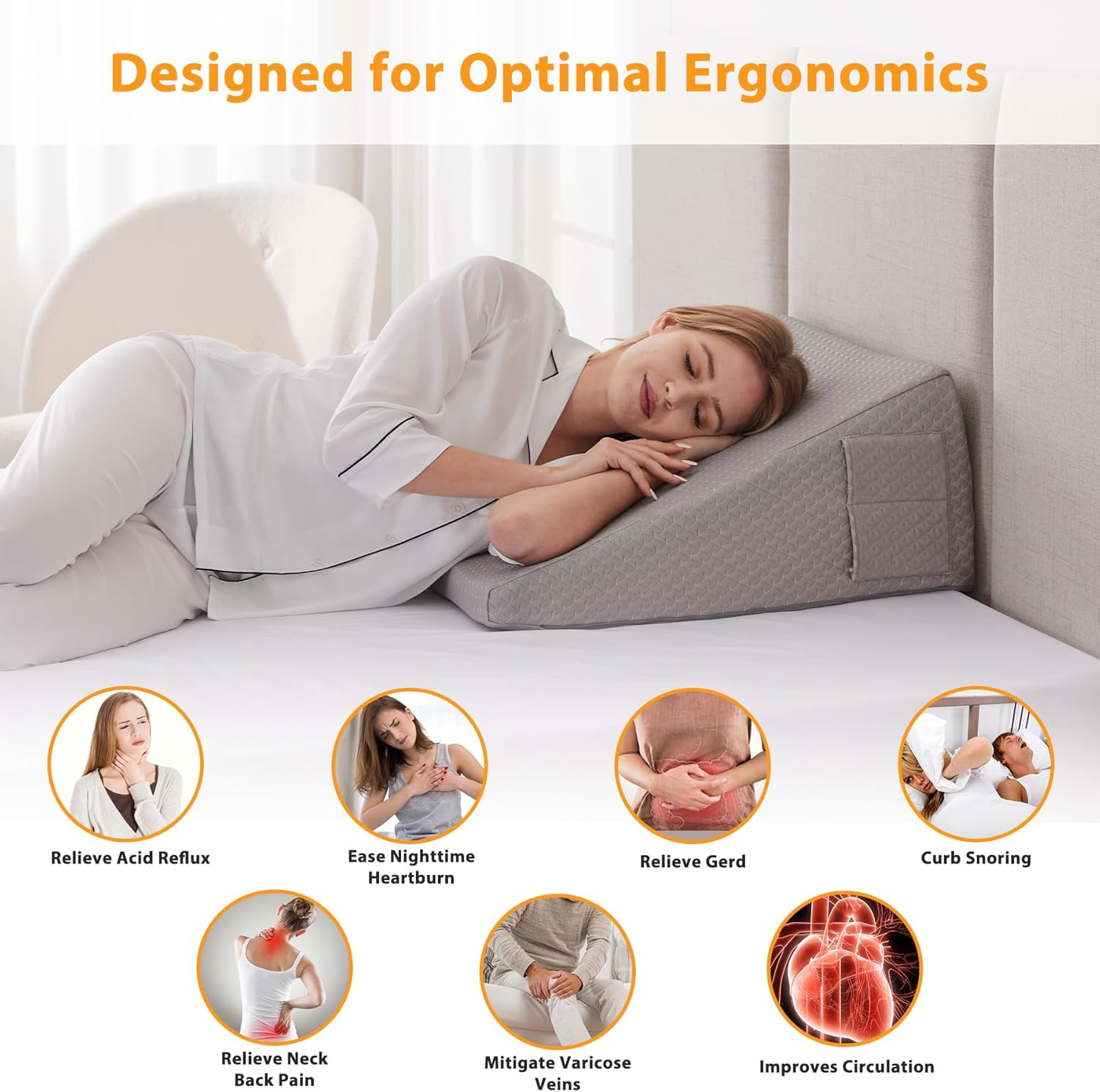 Detalle de Ruqmuis RUXK10KQCHS 10-Inch Foam Wedge Pillow with Washable Cover