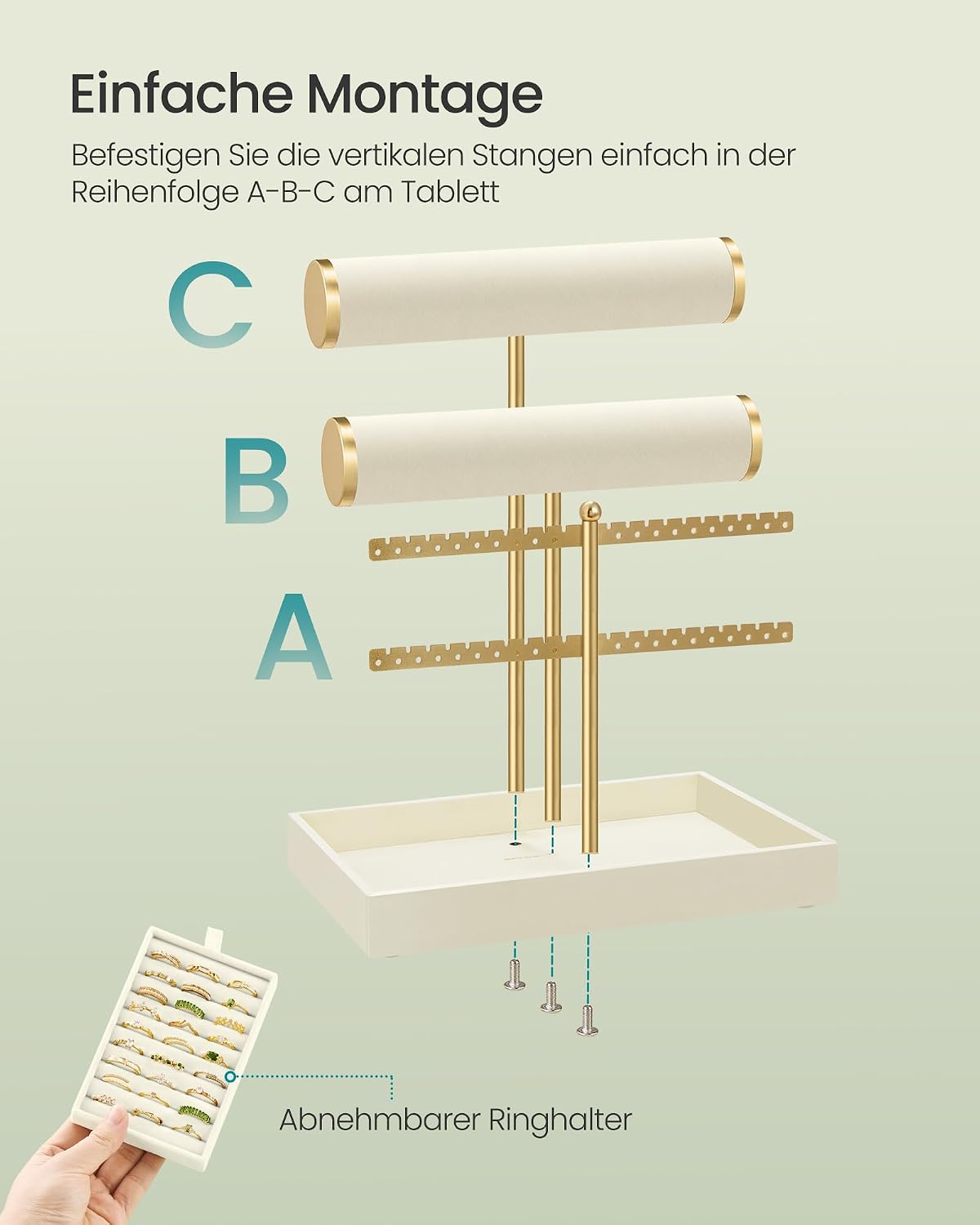 Detalle de SONGMICS Schmuckhalter 2 Armbandhalter + Ohrringhalterung – stilvolle Schmuckaufbewahrung