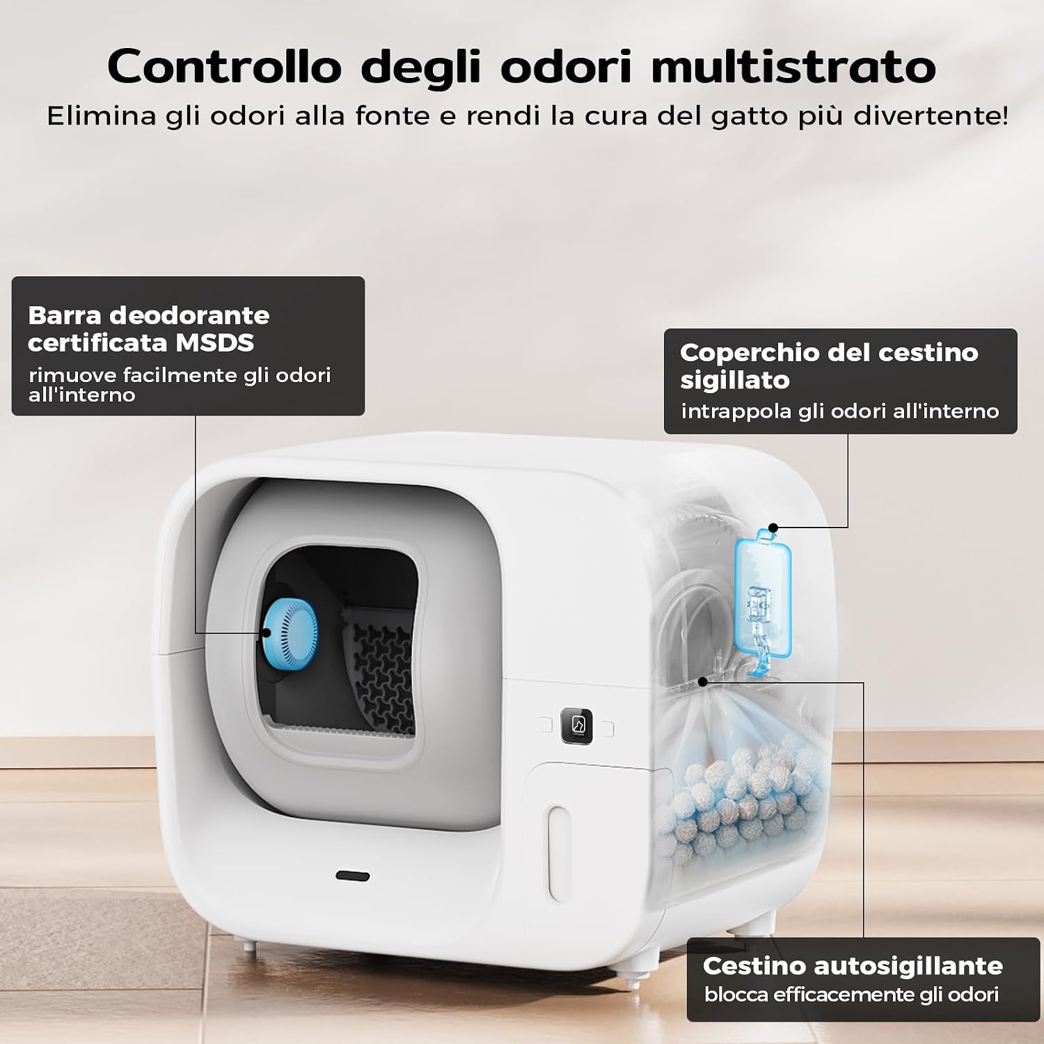 Detalle 2 de Amicura Cura3 Lettiera Gatto Autopulente 60L
