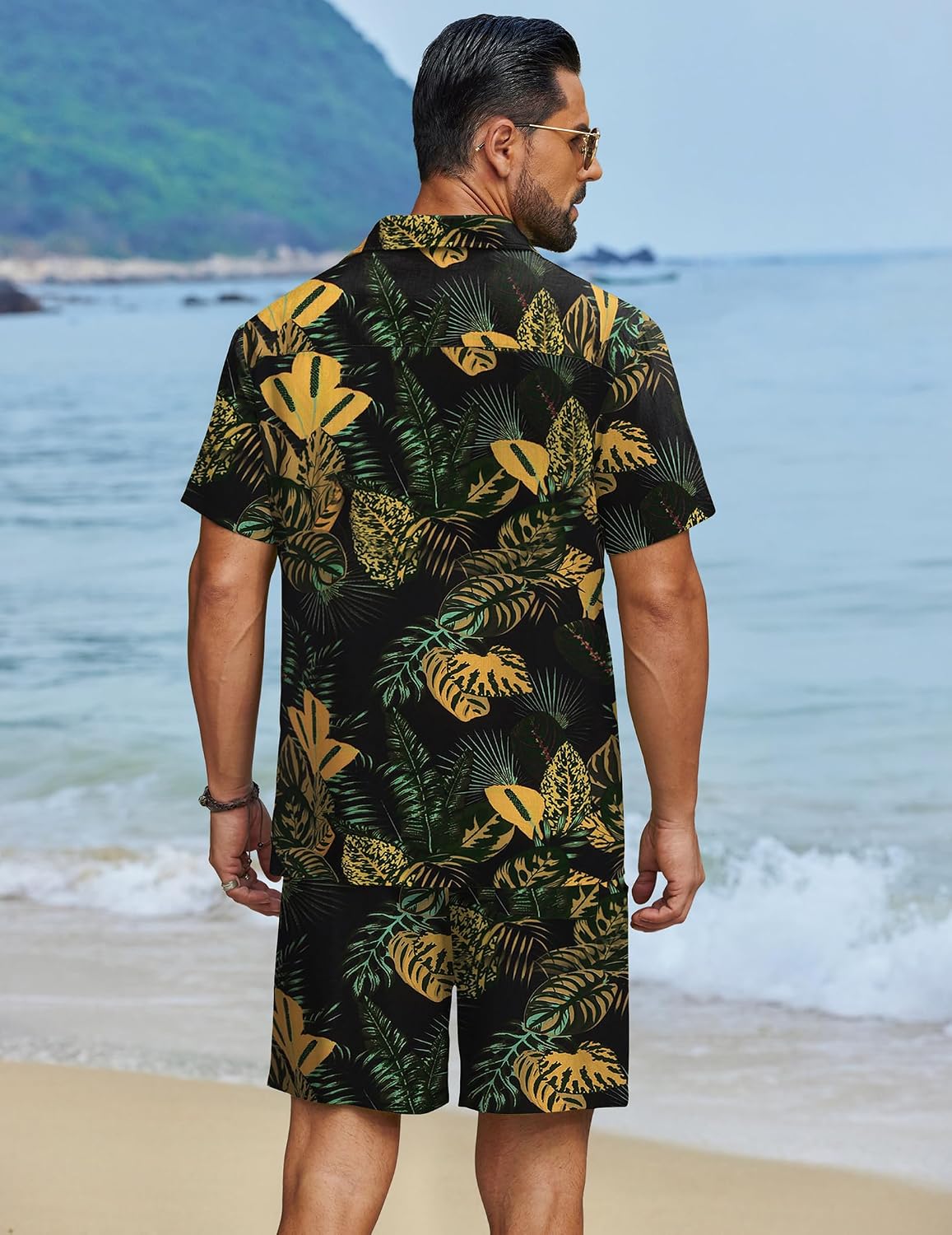 Detalle de COOFANDY Men's Hawaiian Matching Set — 2-Piece Summer Beach Outfit