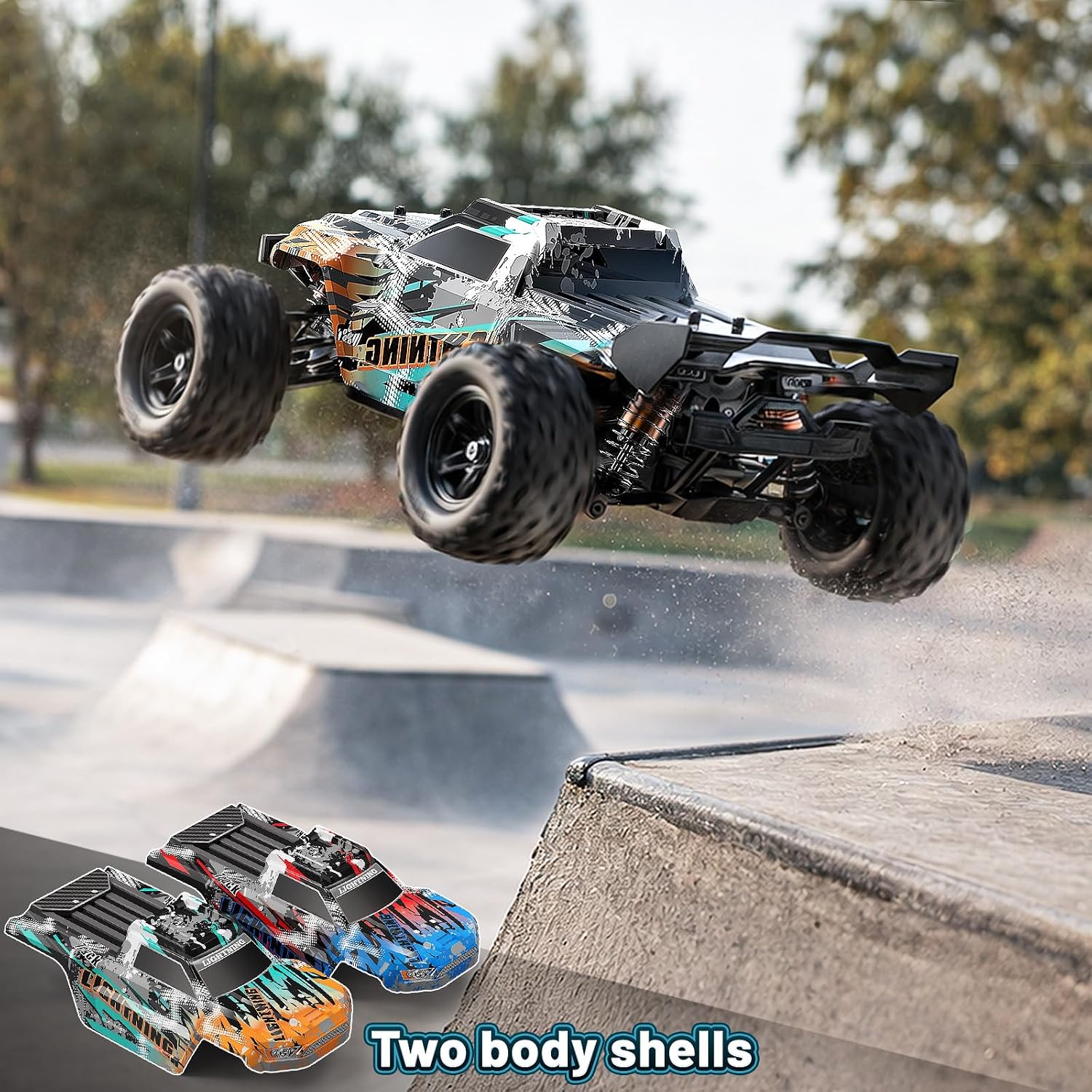 Thumbnail 4 de Womaqu Voiture Télécommandée 1:18 4WD 4x4 RC jusqu’à 40 km/h, kit tout-terrain 2 batteries 7,4V 1300mAh