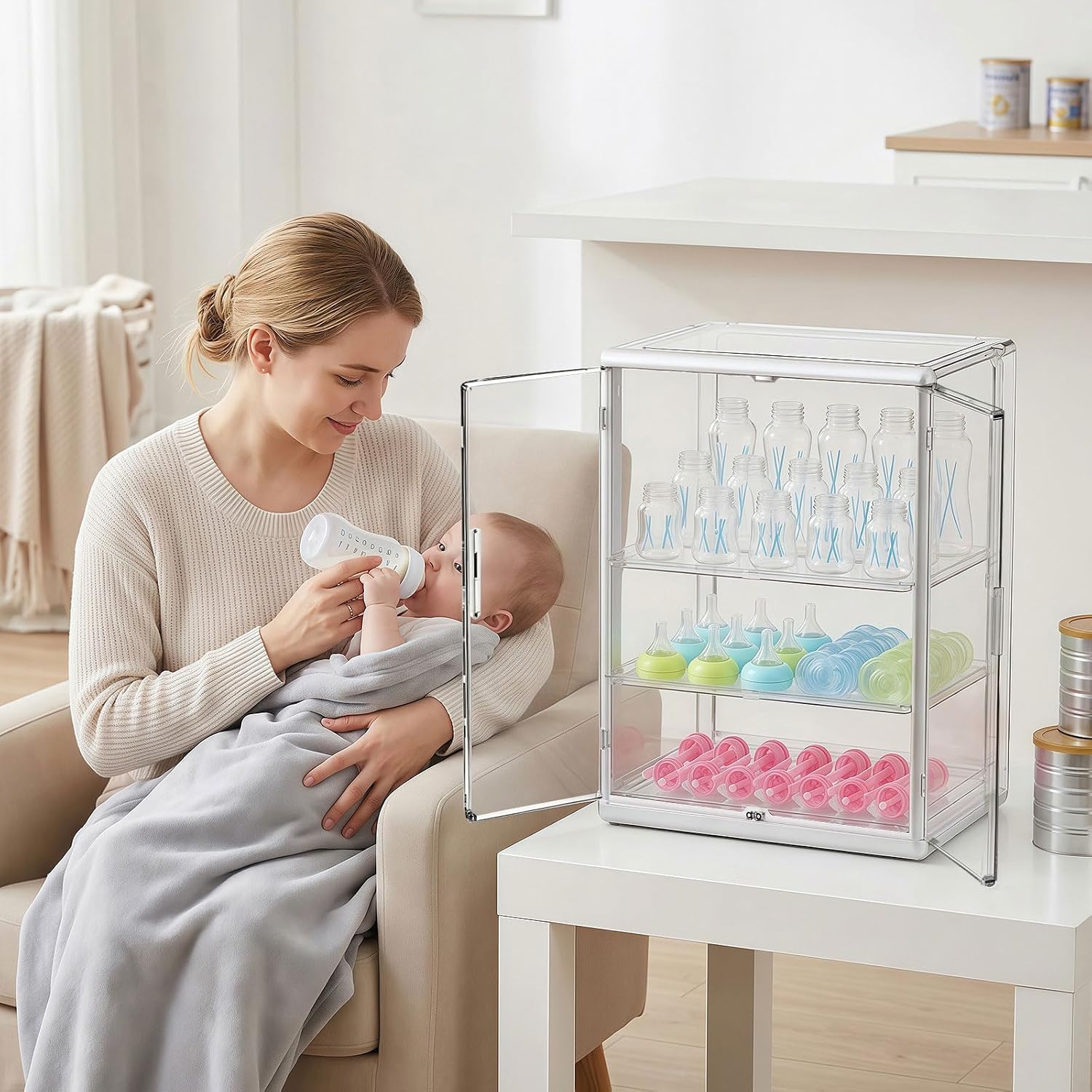 Detalle de Gifhomfix GF-BYST-DOU Baby Bottle Organizer with 3 Tiers and Magnetic Doors