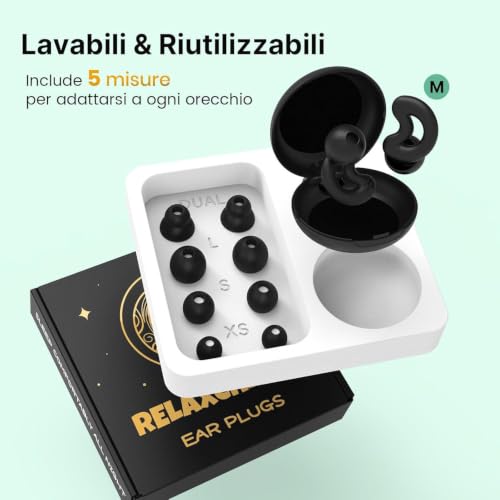 Thumbnail 6 de Tappi Orecchie Relaxcharm per Dormire – Inserti in Silicone Riutilizzabili, 5 Misure (XS, S, M, L e doppio strato) per Riduzione fino a 40 dB