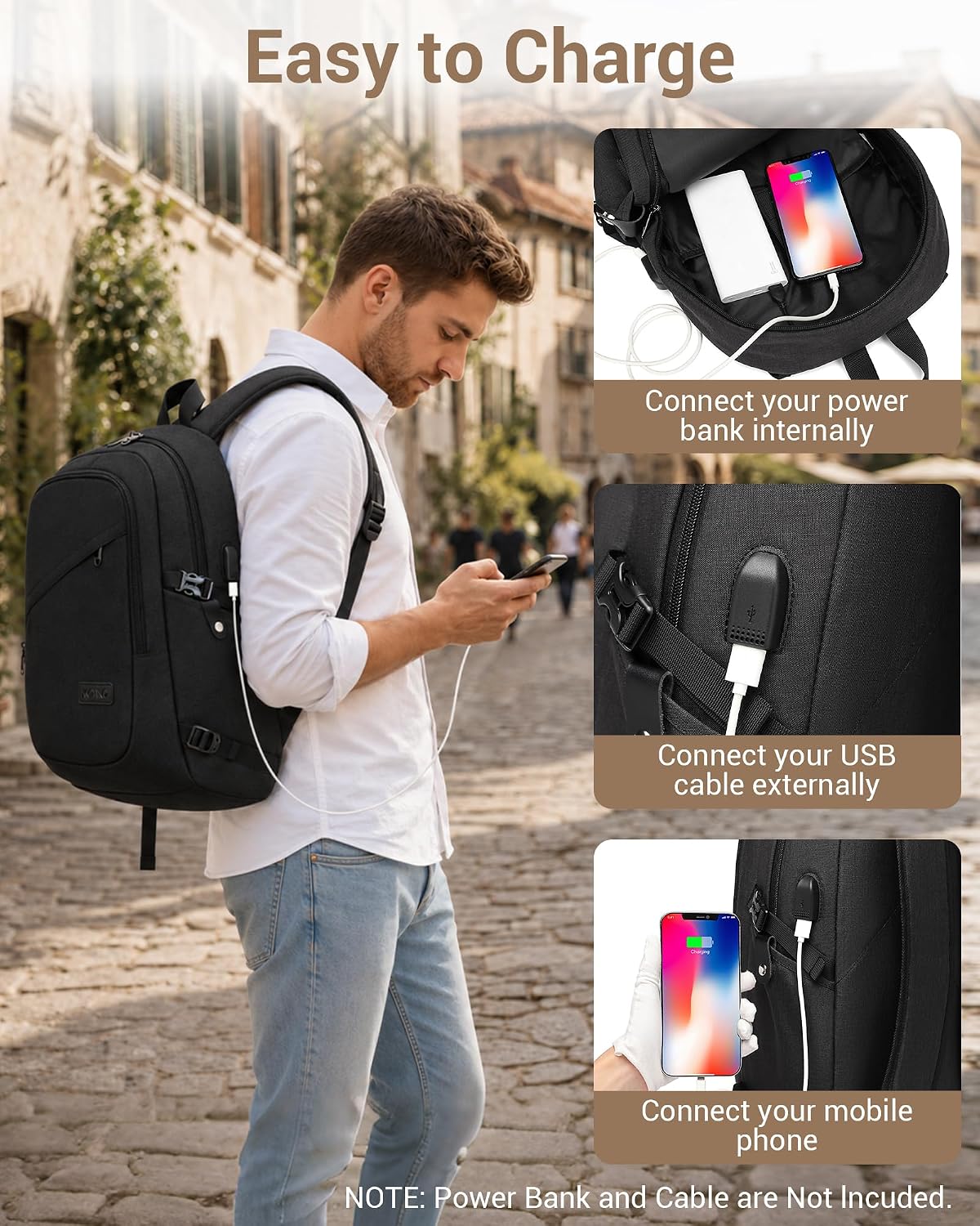 Detalle de Kono Laptop Backpack: 15.6 Inch Bag with USB Port and Anti-Theft Security