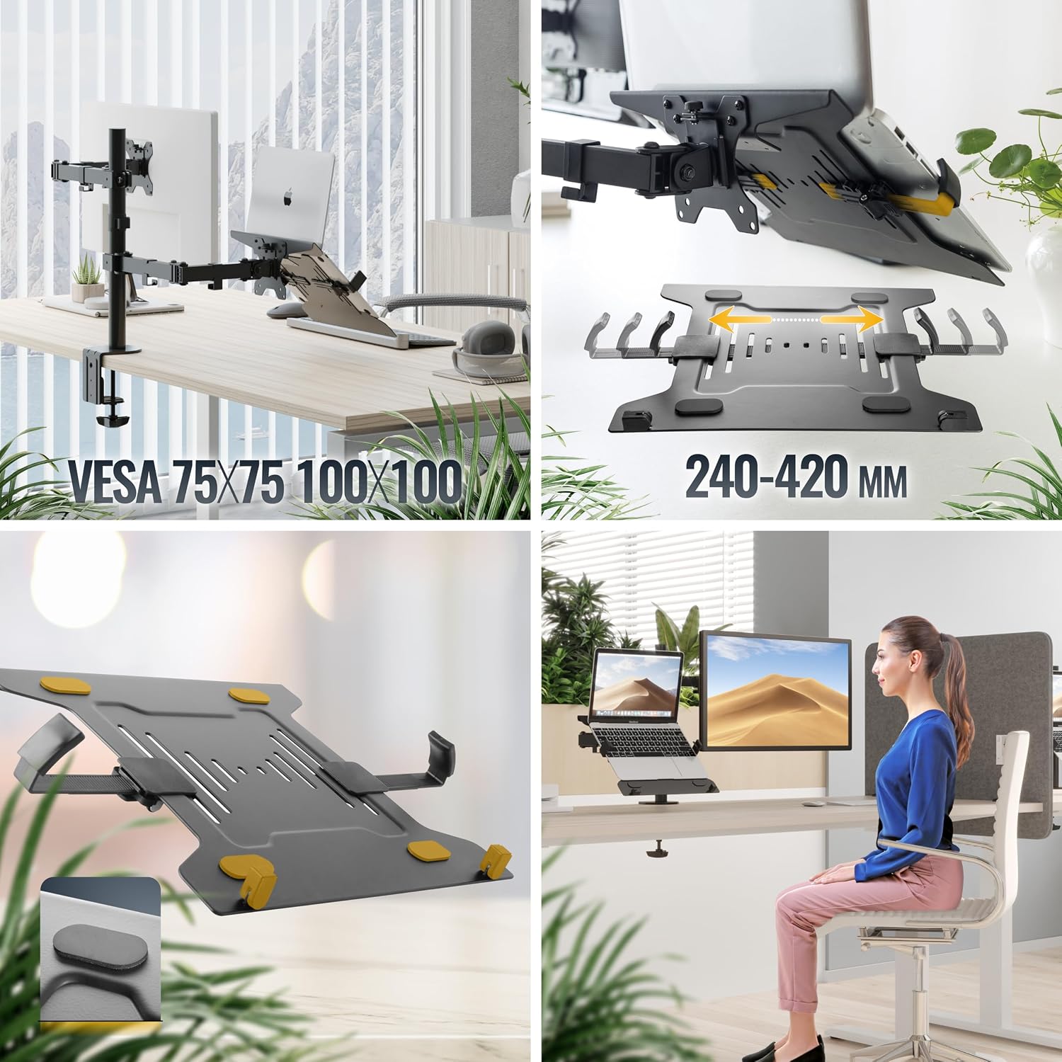 Detalle de RICOO CZ3028: Supporto PC Portatile Ergonomico in Alluminio, Ventilato, fino a 9 kg, con VESA 75x75/100x100