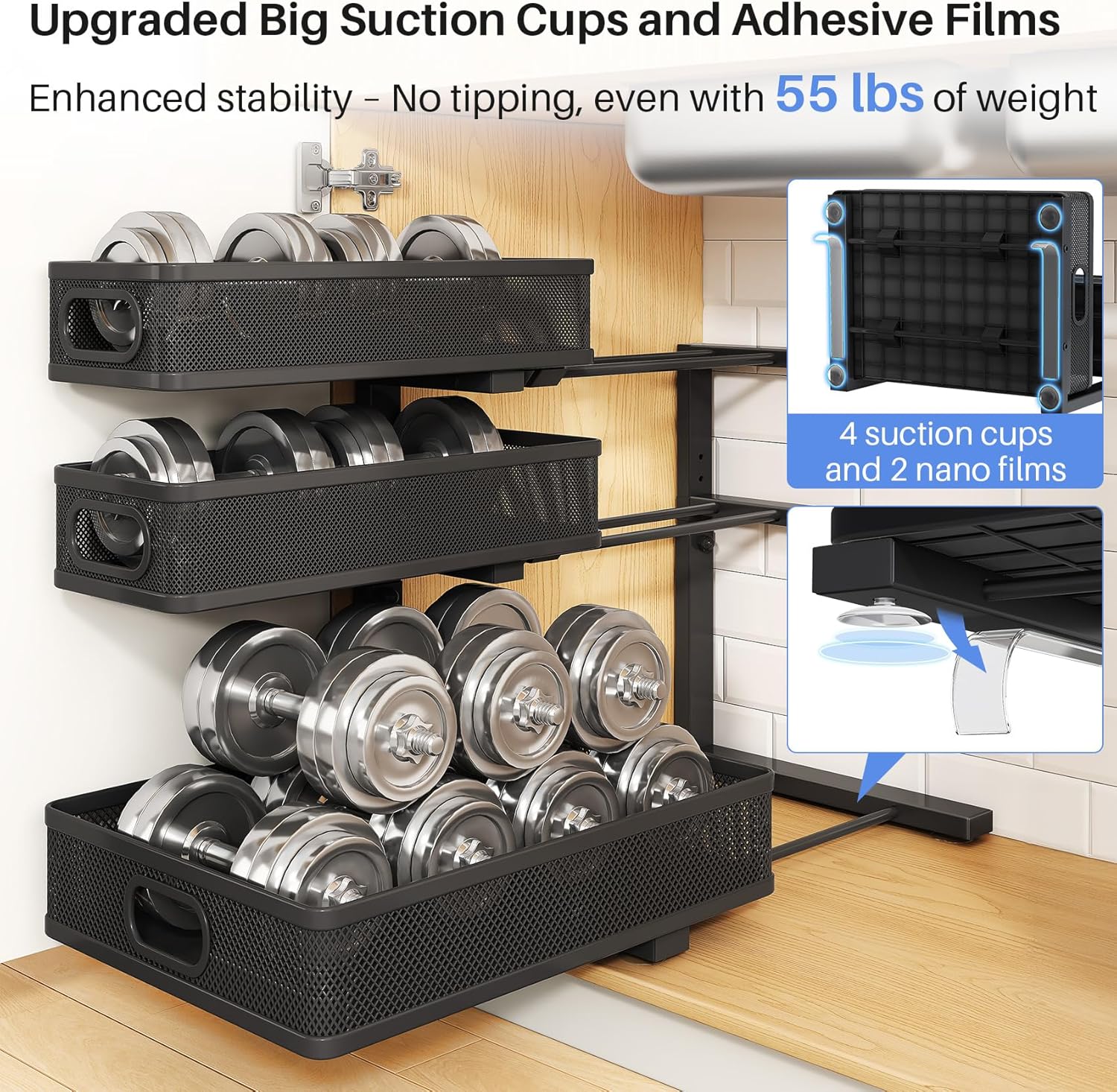 Thumbnail 5 de HERJOY 2-Pack 3-Tier Under Sink Organizer with Pull-Out Slides and 55 lb Capacity