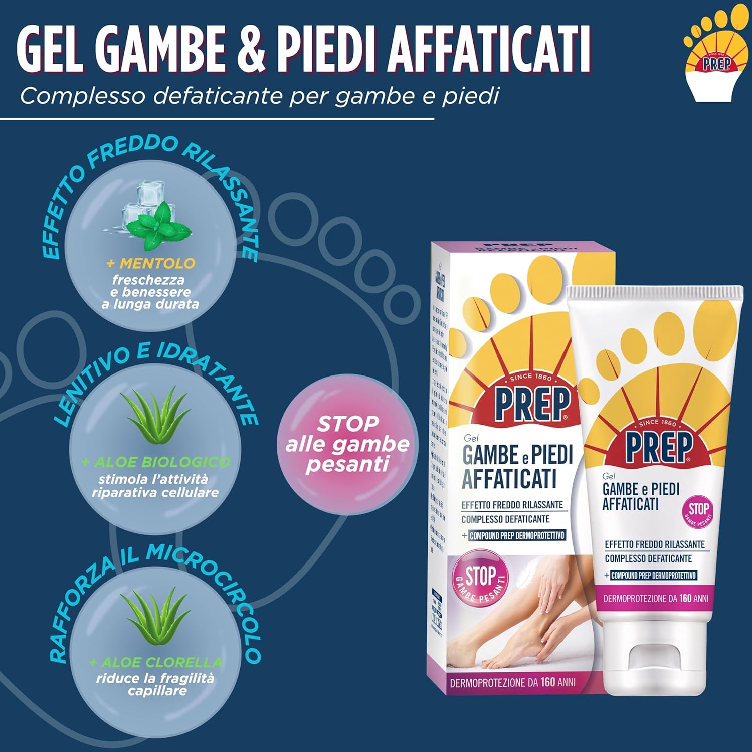 Detalle 2 de Prep Gel Gambe e Piedi Affaticati – Effetto freddo rinfrescante con Clorella, Aloe e Mentolo (125 ml)