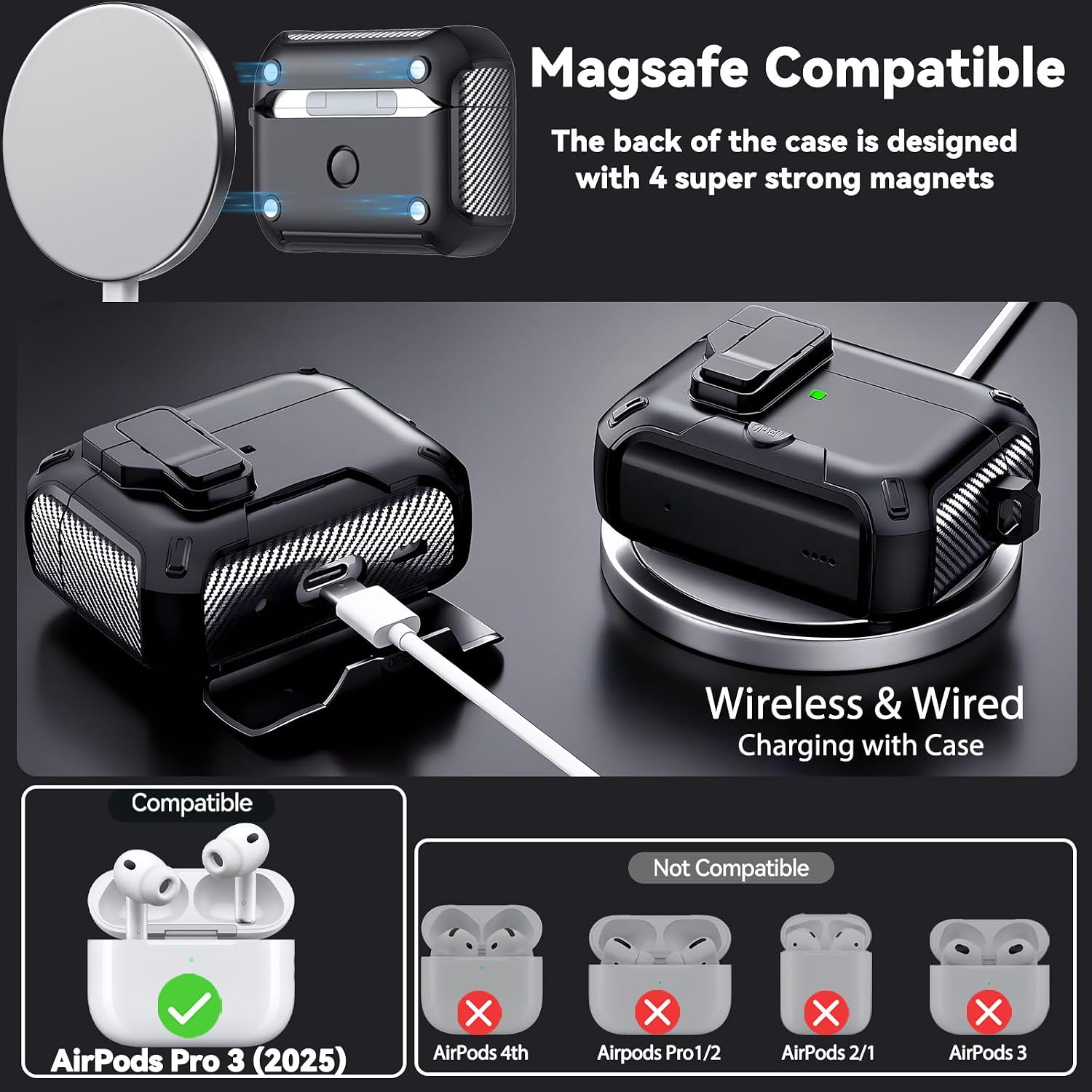 Detalle 2 de Ekoonpft AirPods Pro 3 Case with Safety Lock