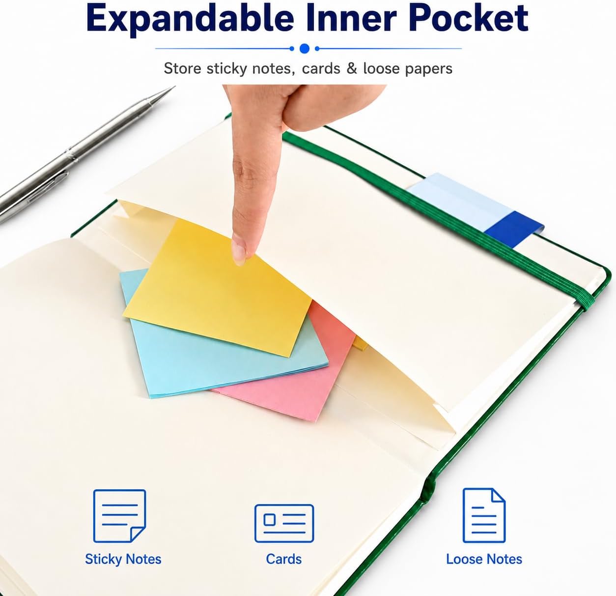 Detalle 2 de SUQJOY A5 Lined Hardback Notebook Set (Pack of 4) with Elastic Strap, 140 x 210 mm