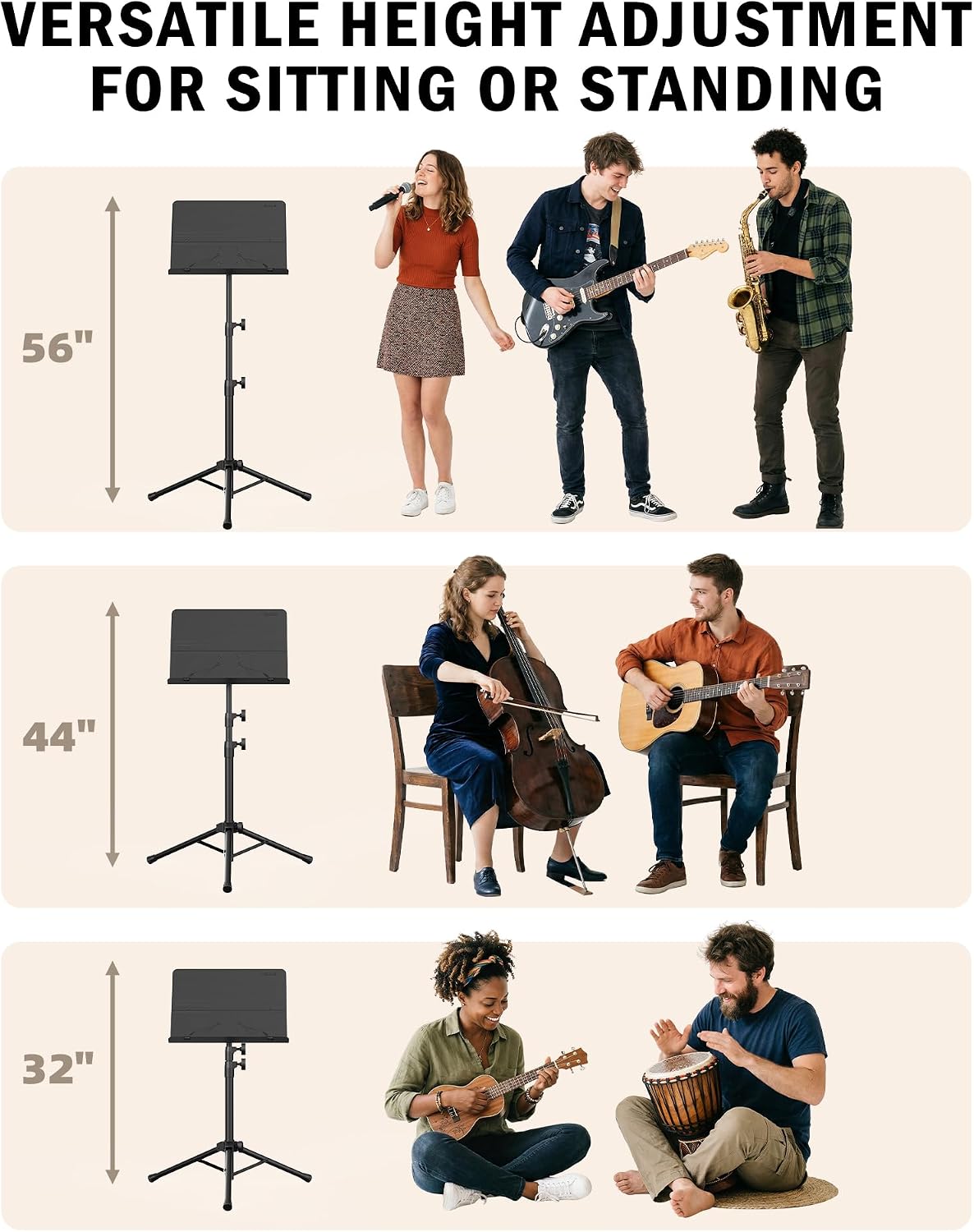 Thumbnail 2 de Vekkia Professioneller Notenständer, höhenverstellbar 80–142 cm